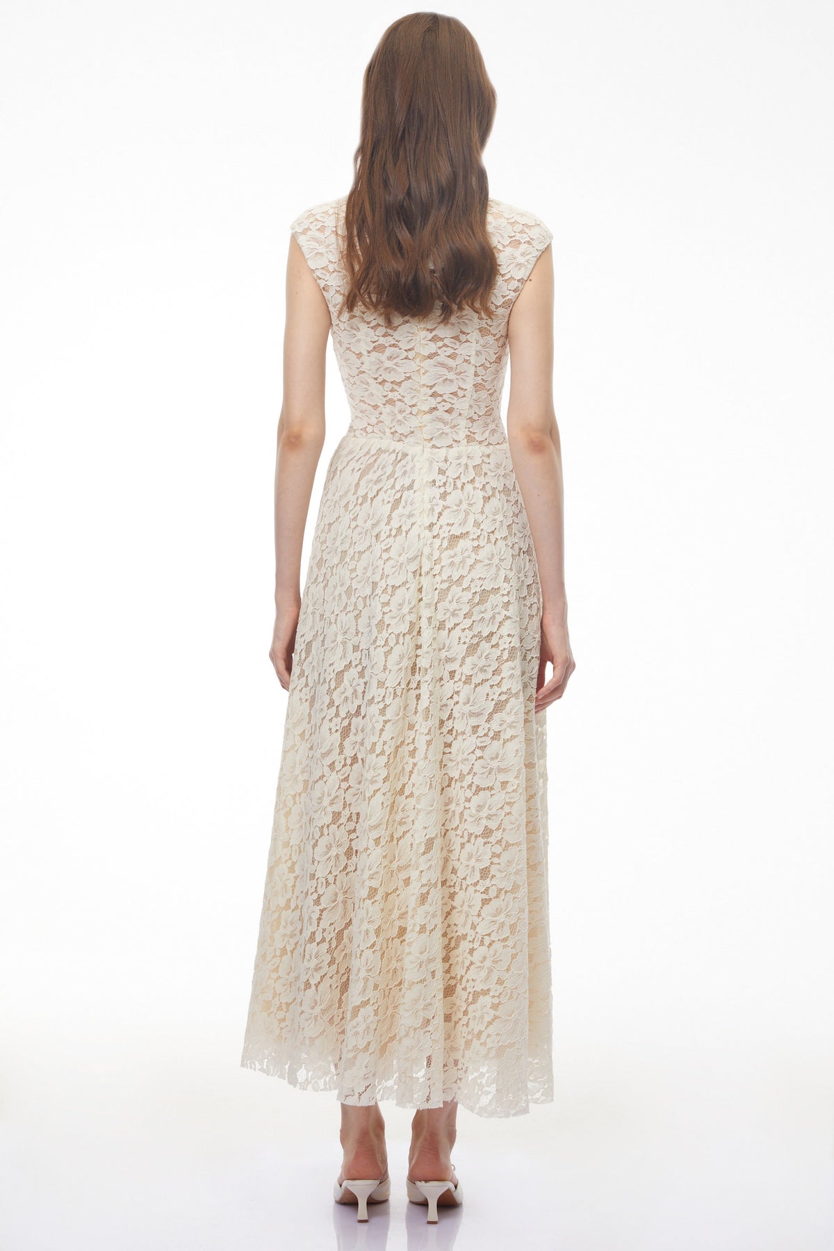 Oliana Ivory Lace Maxi Gown with Cap Sleeves