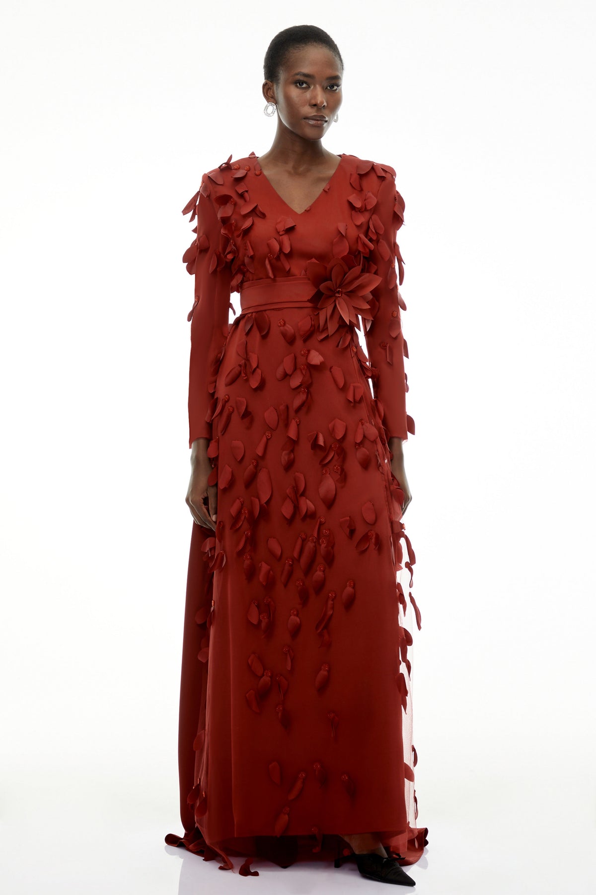 Olivia Red Maxi Dress with All-Over 3D Petals (Final Sale)