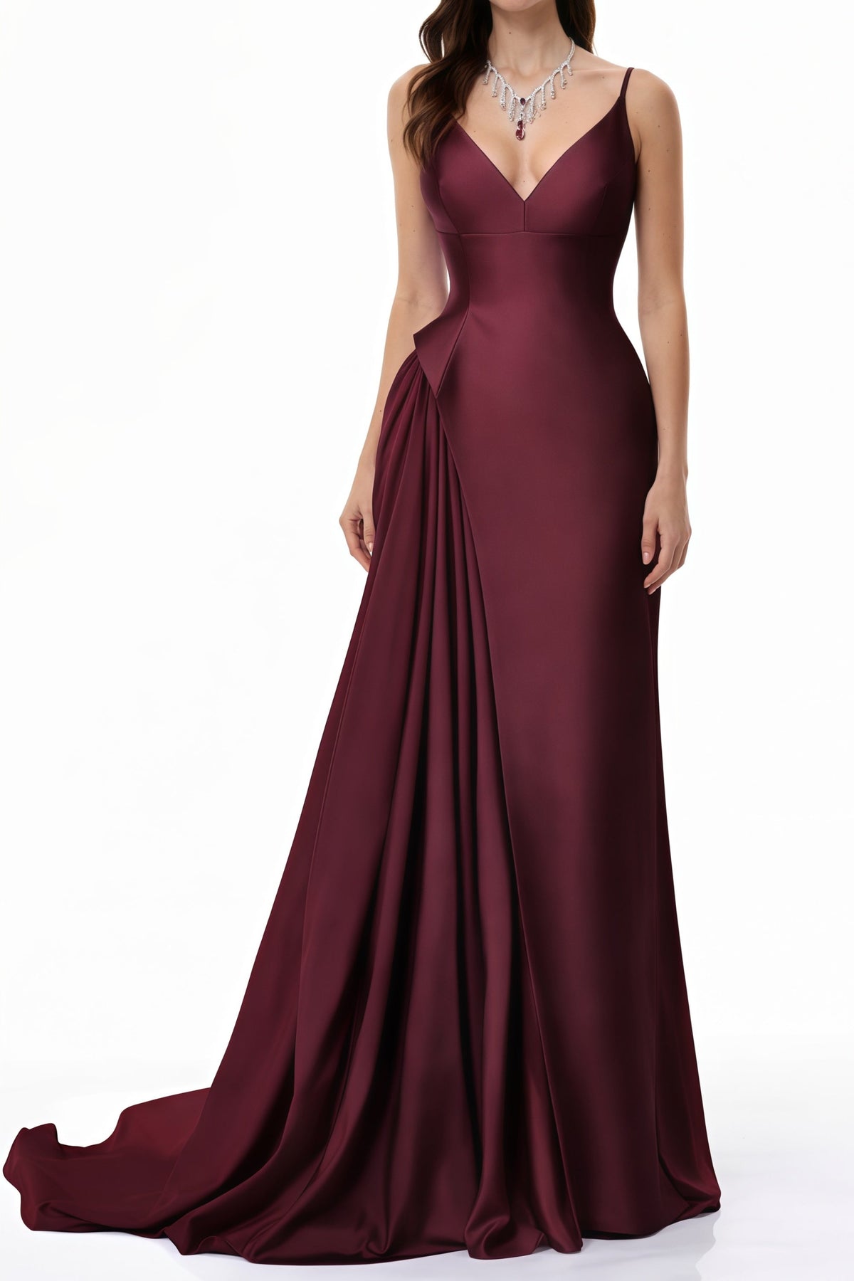 Omphile Red Asymmetrical Ruched Maxi Dress