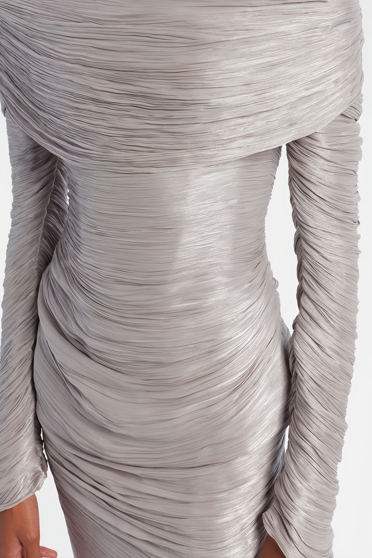 Nerida Silver Turtleneck Ruched Maxi Dress
