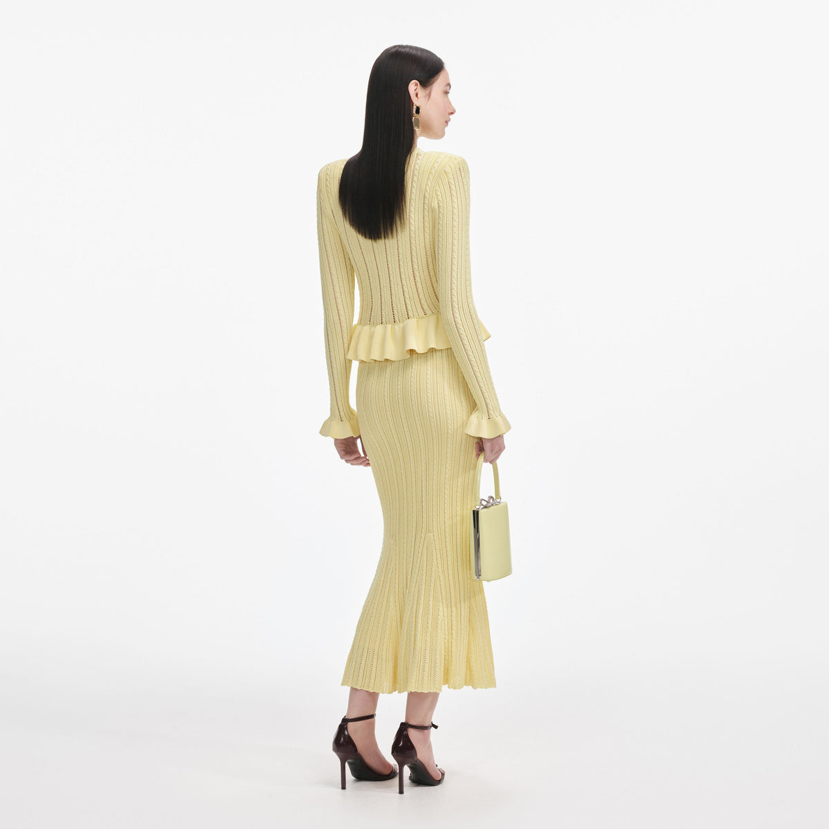 Yellow Knit Peplum Midi Dress