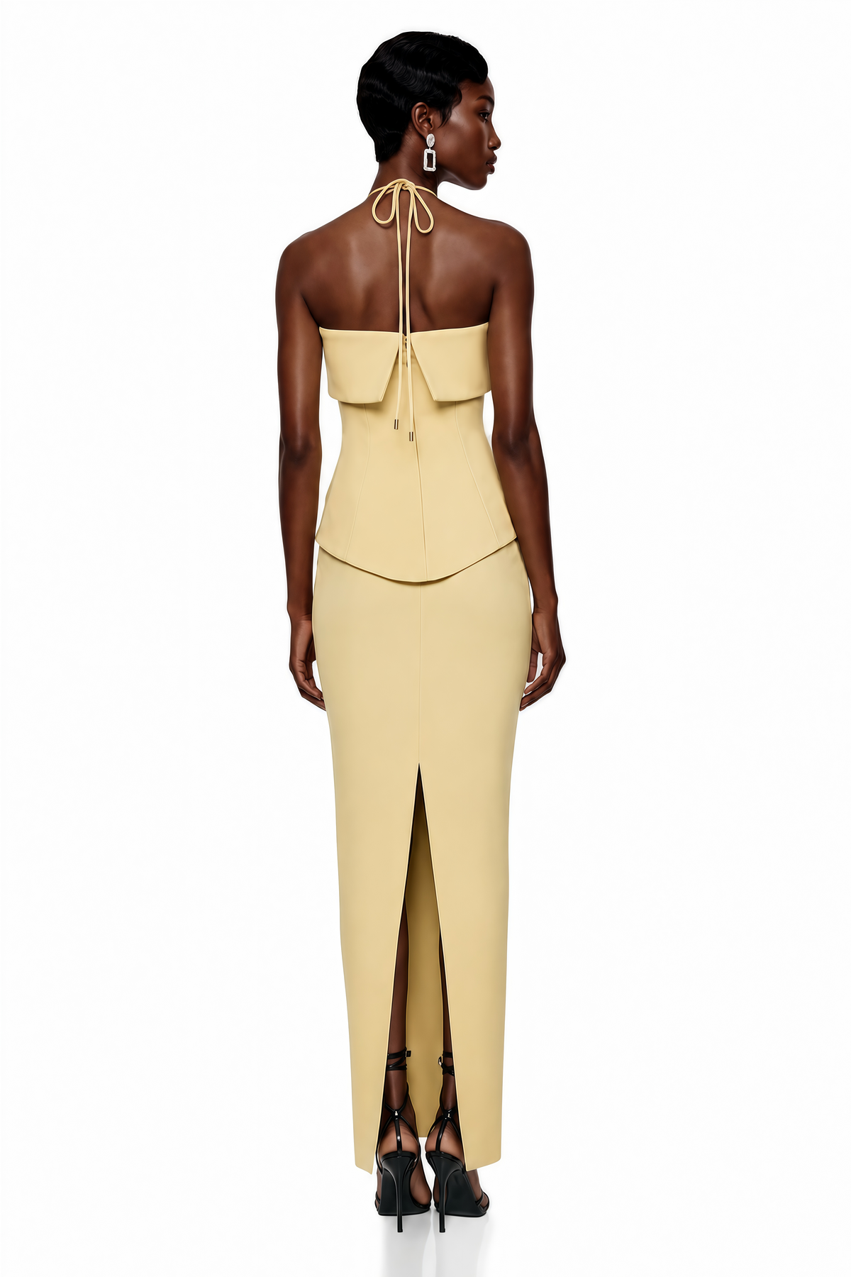 Penelope Yellow Halterneck Peplum Top & Skirt Set