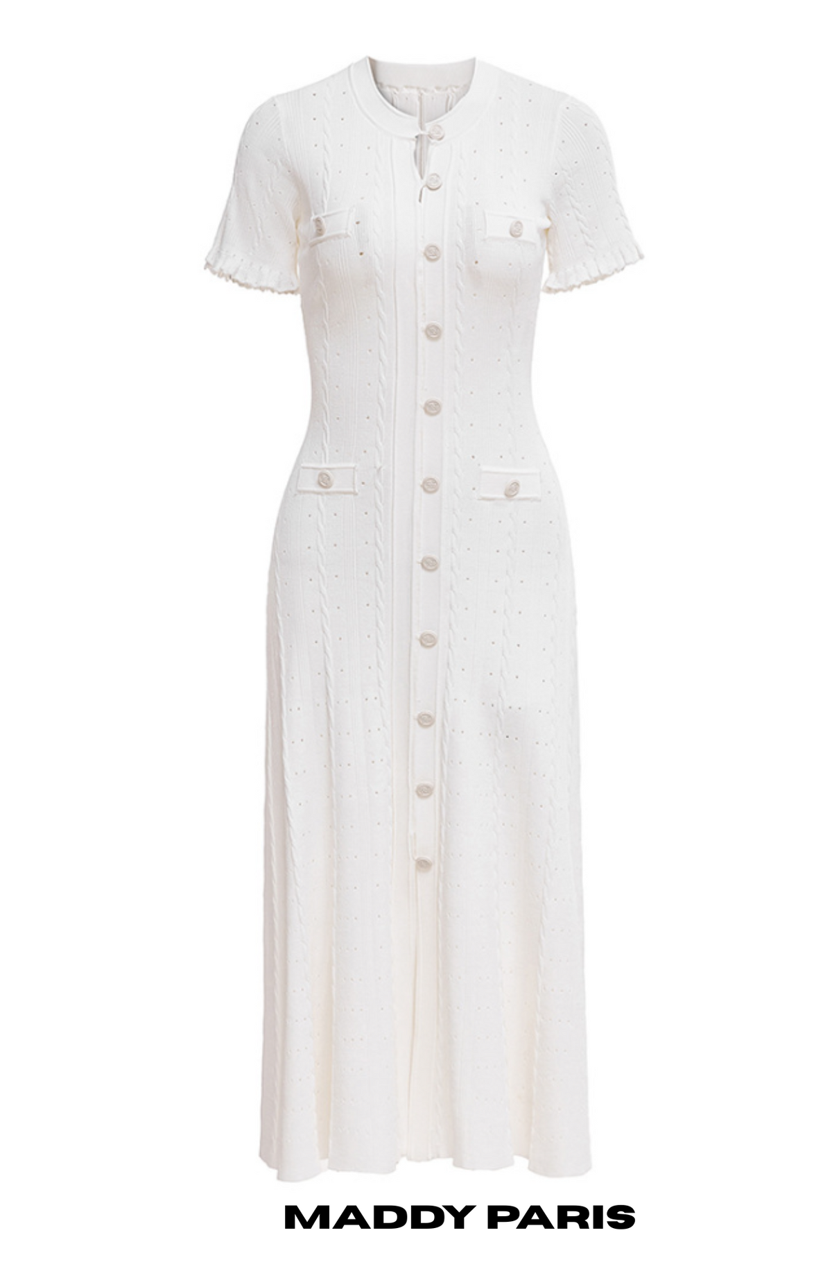 SANDRO GISELLE KNIT MIDI DRESS - WHITE