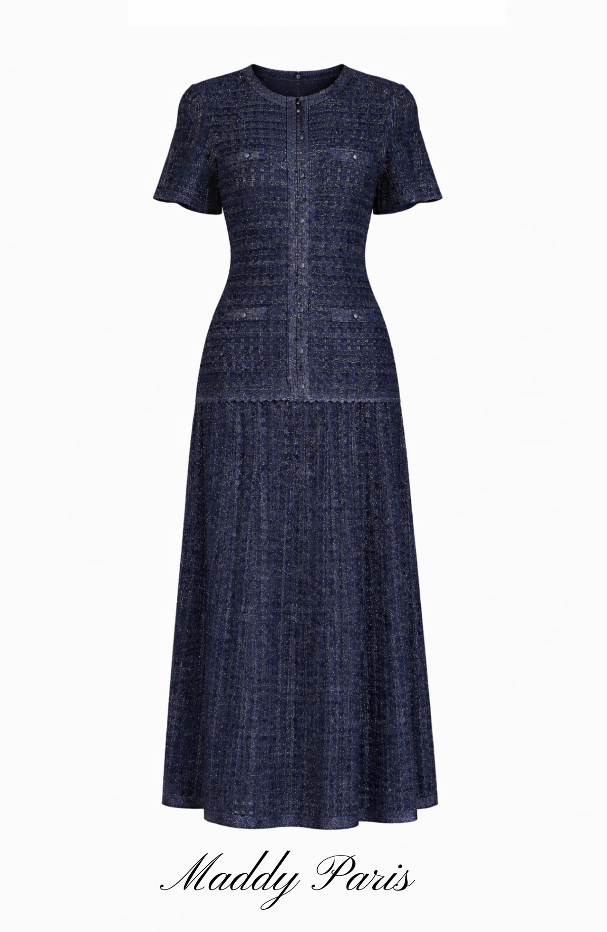 SANDRO STRASS RHINESTONE KNIT MAXI DRESS - DARK BLUE