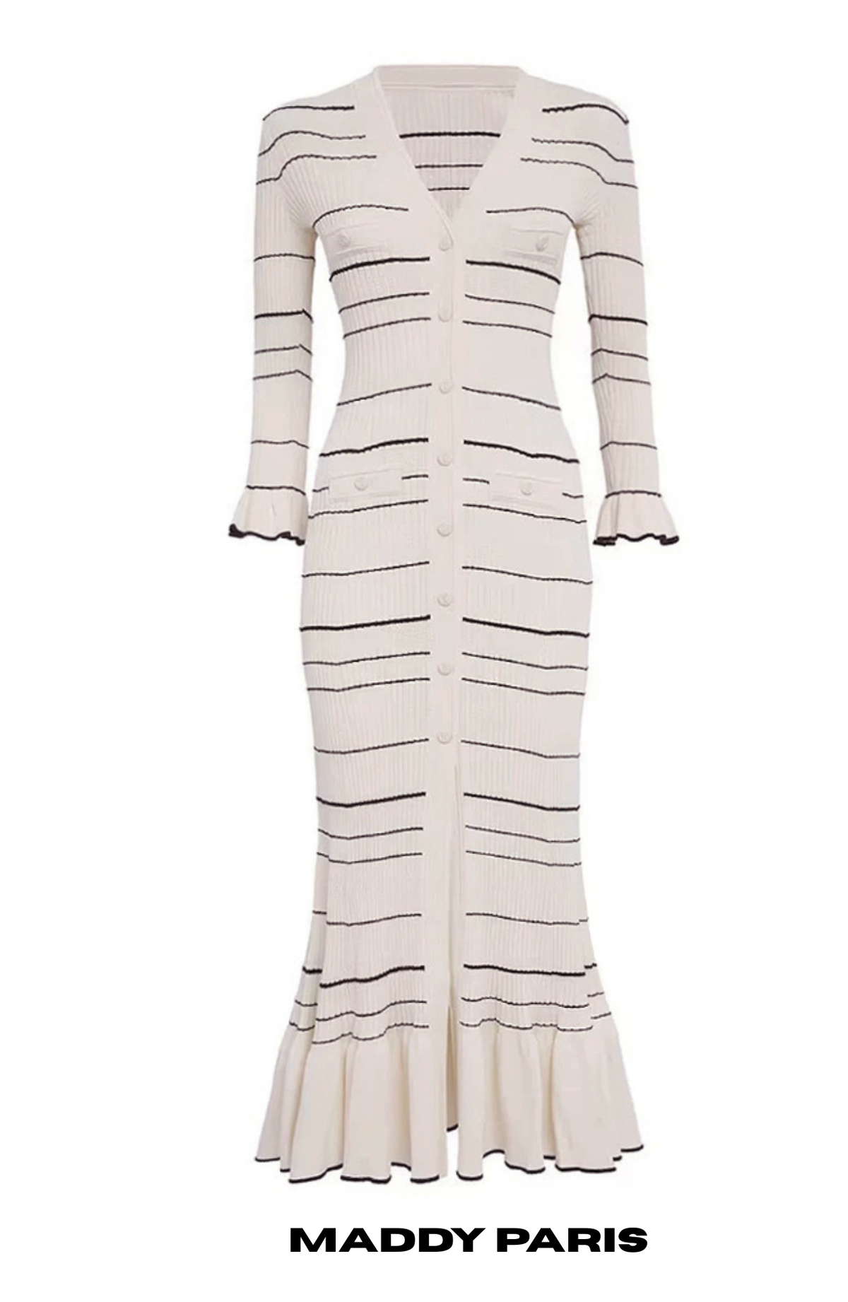 SANDRO SERAPHINA KNIT MIDI DRESS - WHITE