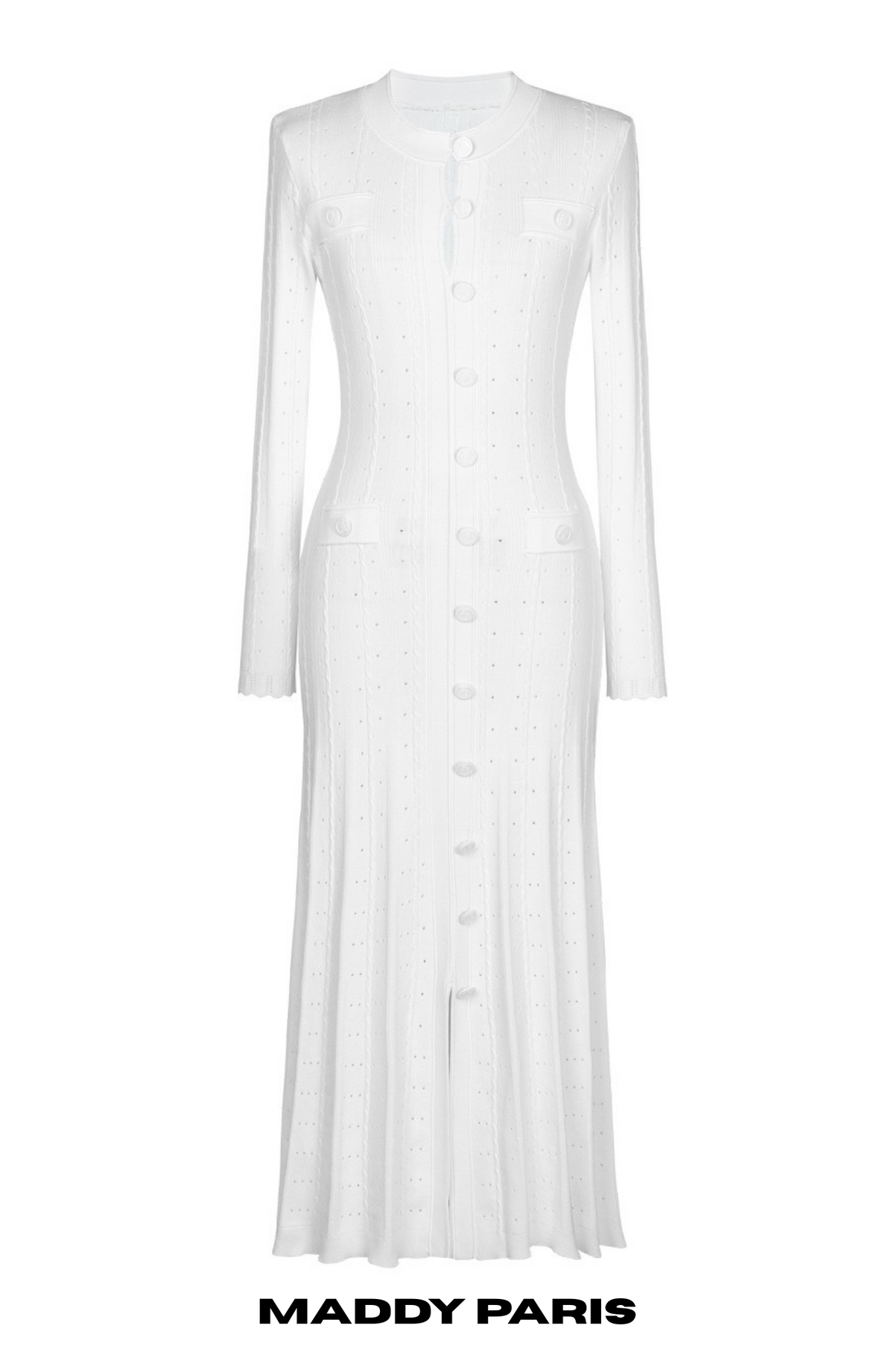 SANDRO GISELLE CREPE LONG SLEEVE MIDI DRESS - WHITE