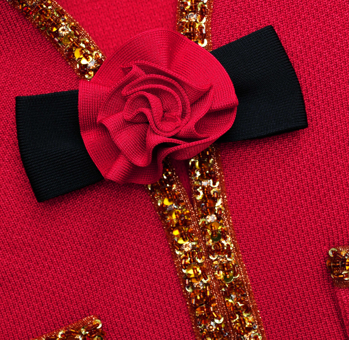 Red Textured Knit Corsage Cardigan