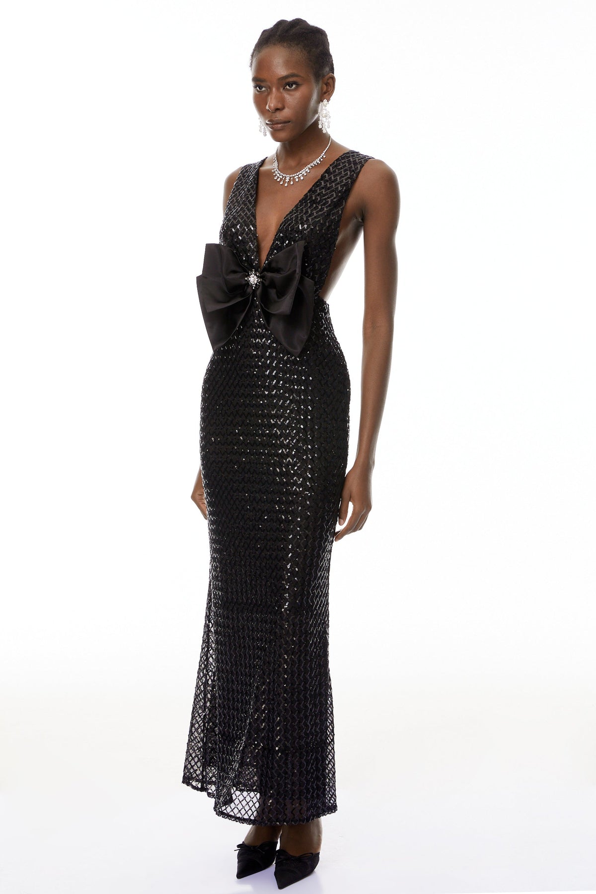 Raelynn Black Deep V-Neck Bodycon Maxi Dress
