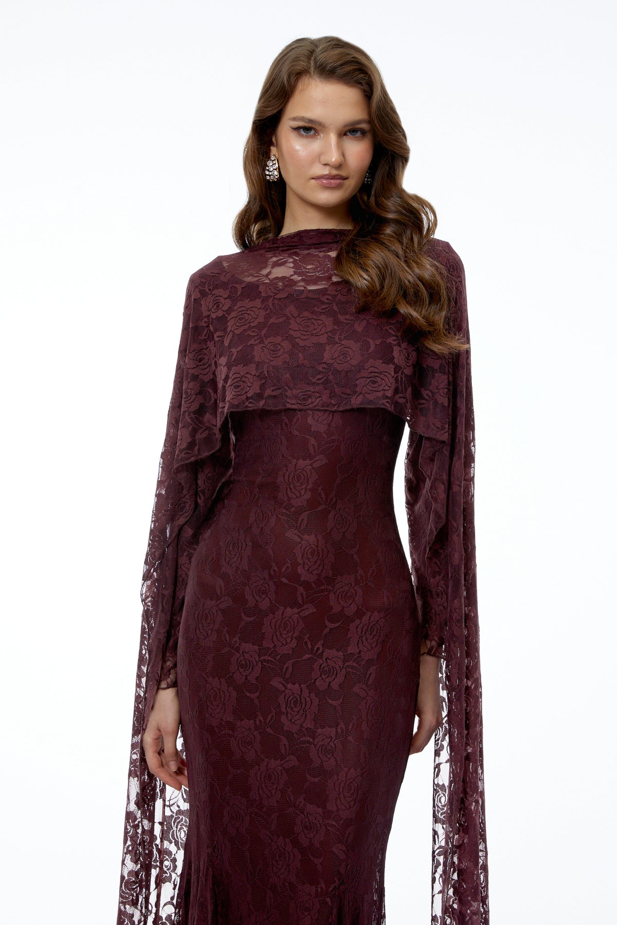 Rafaela Reddish Brown Floral Maxi Dress with Cape