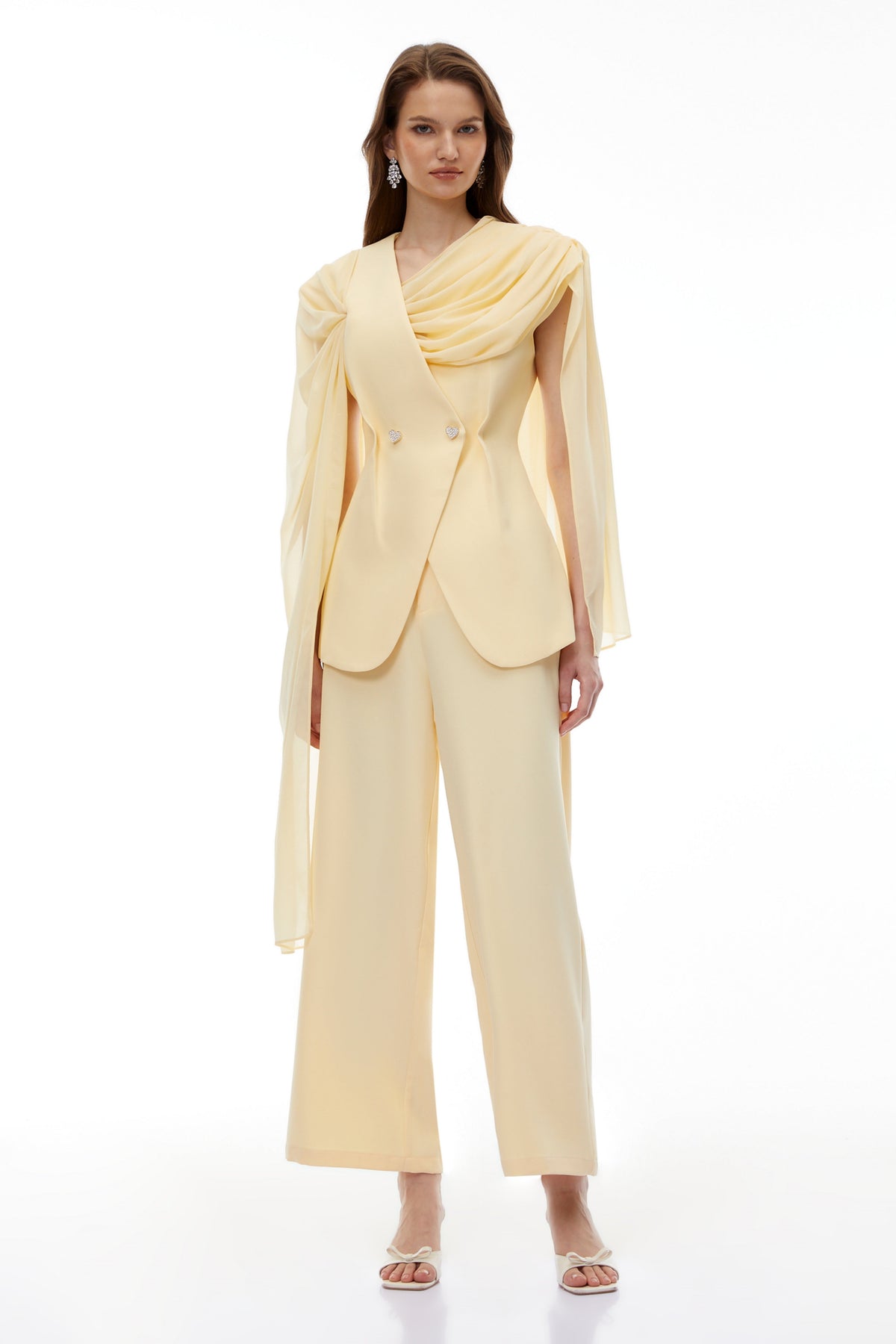 Raisa Yellow Draped Cape Top & Trousers Set