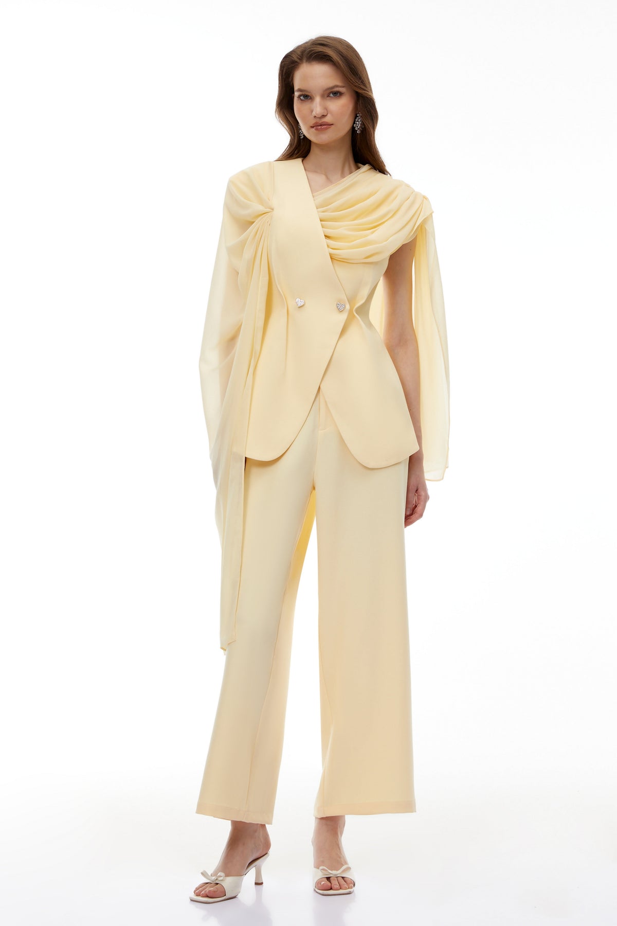 Raisa Yellow Draped Cape Top & Trousers Set