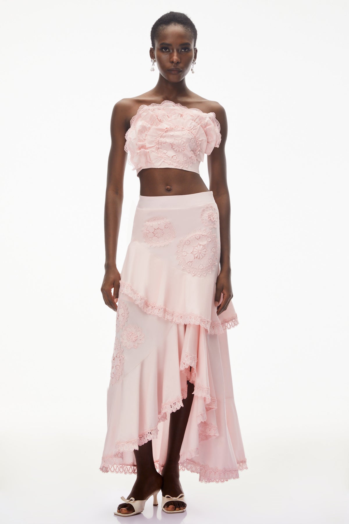Rayhana Pink Ruffled Top & Floral Fishtail Skirt Set