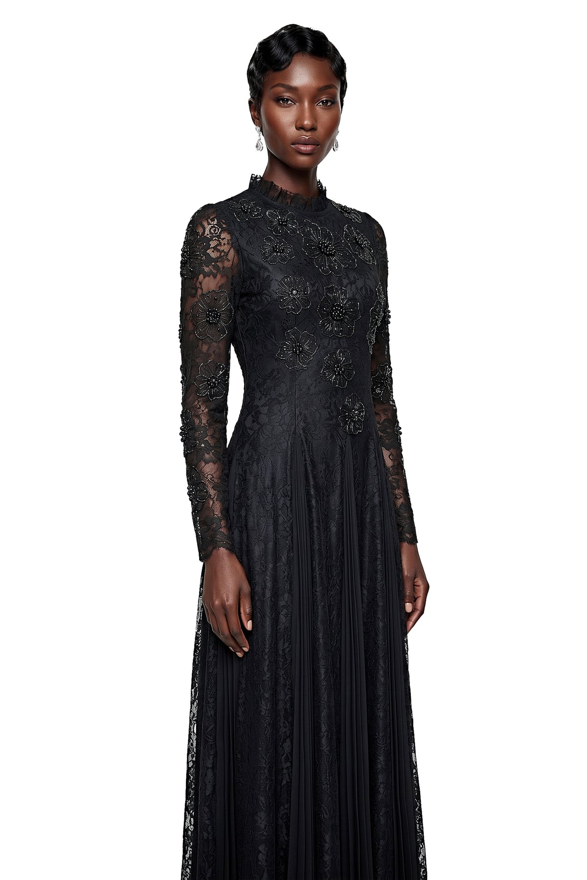 Raymonde Black Floral Lace Maxi Dress