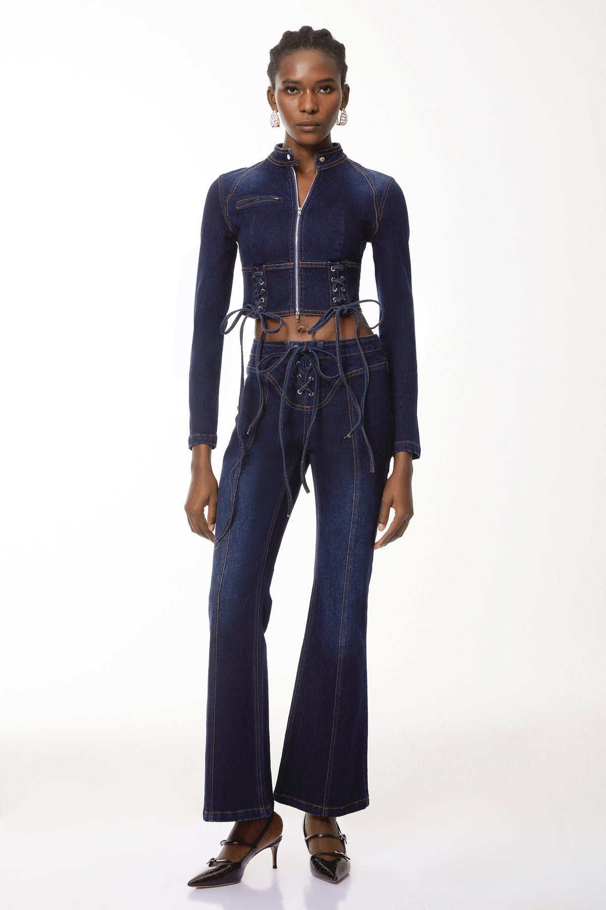 Kiona Indigo Blue Denim Lace-Up Co-ord Set (Final Sale)