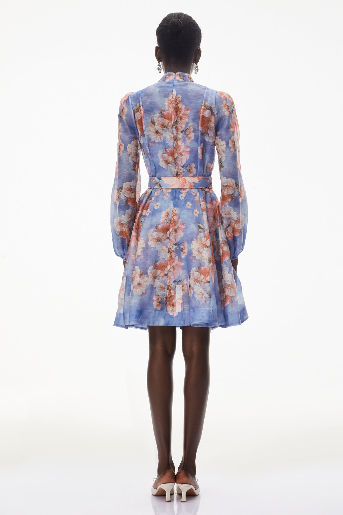 Rhode Dusty Blue Floral Print Mini Dress with Belt
