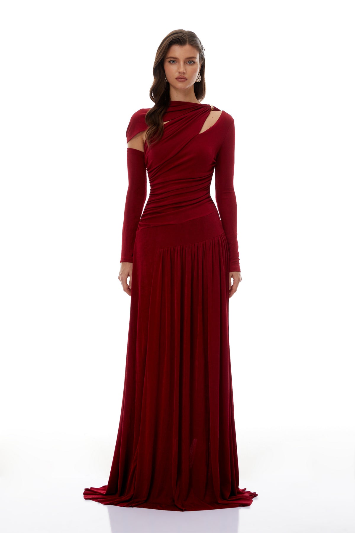 Rolf Red Cut-Out Ruched Maxi Dress