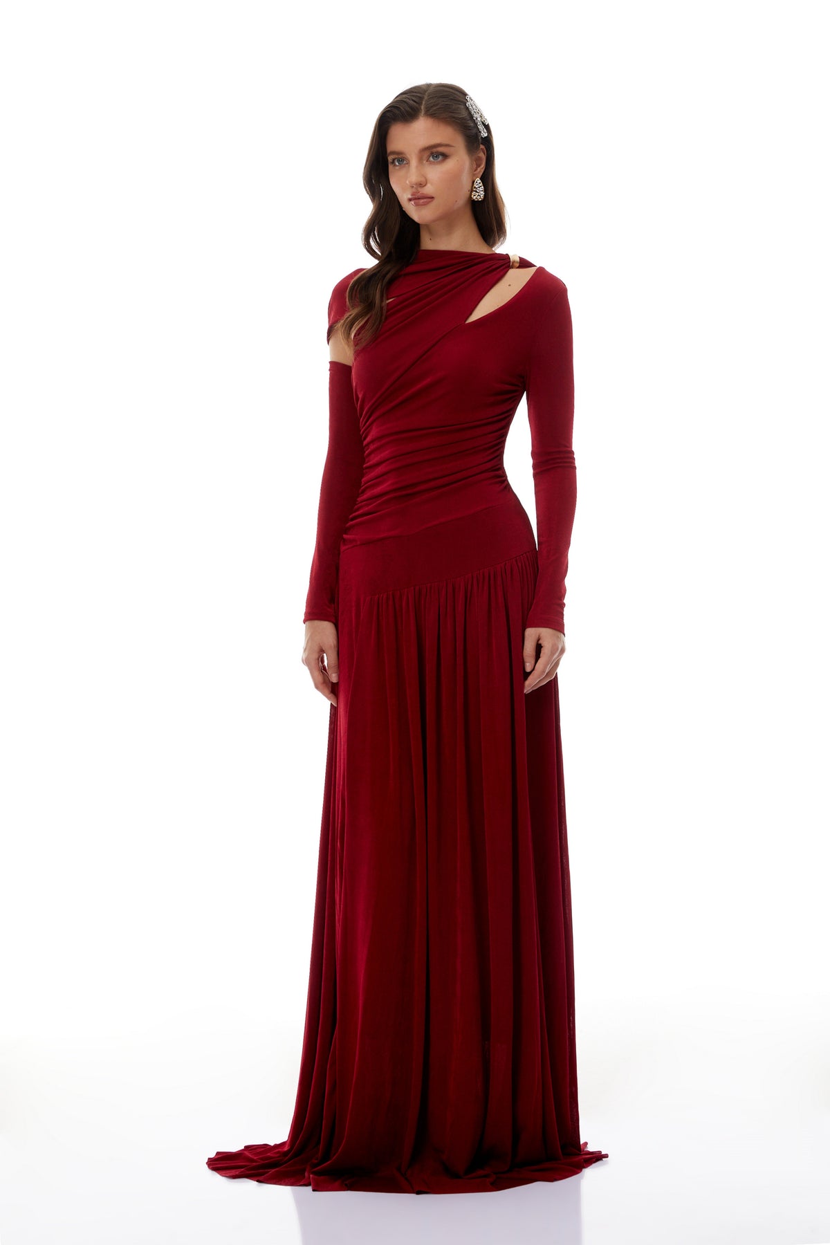 Rolf Red Cut-Out Ruched Maxi Dress