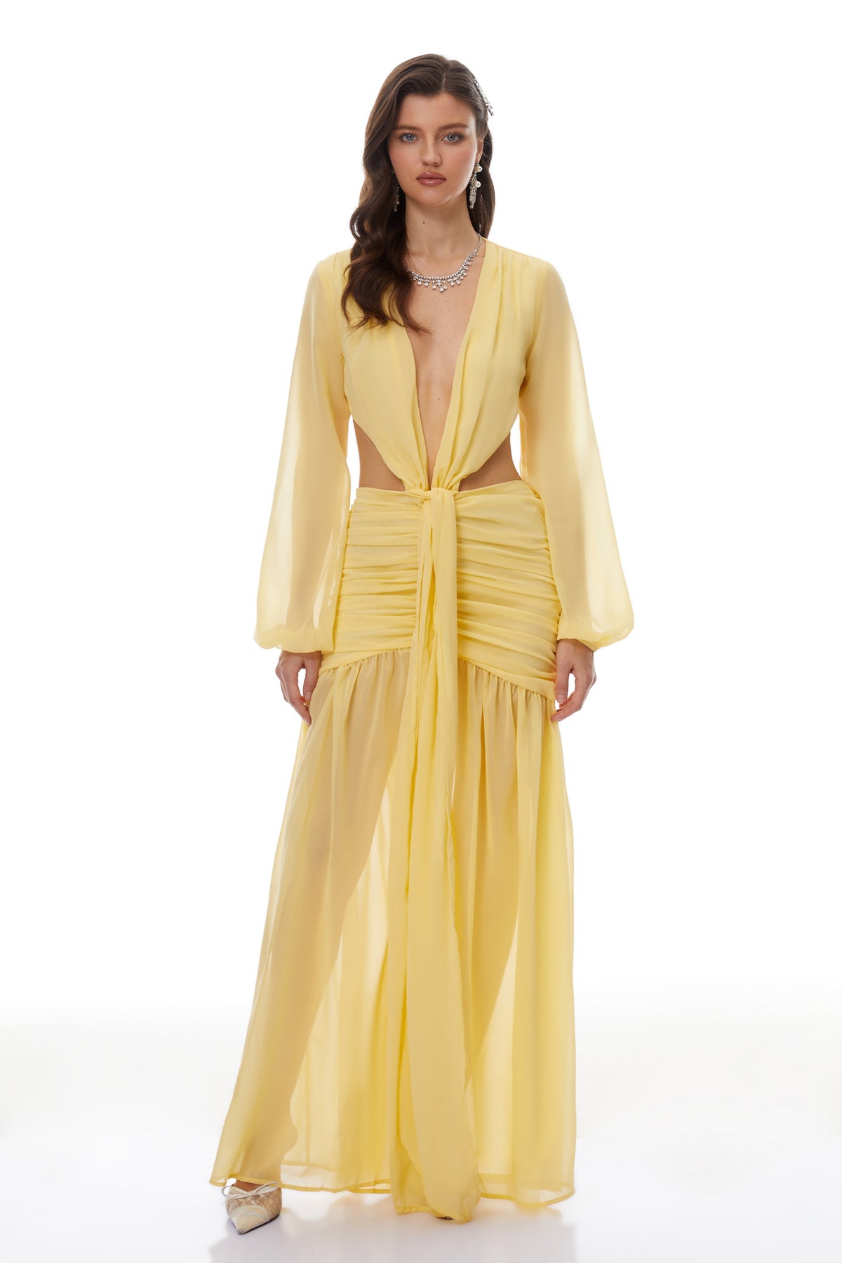 Romilly Yellow Twisted Chiffon Maxi Dress (Final Sale)