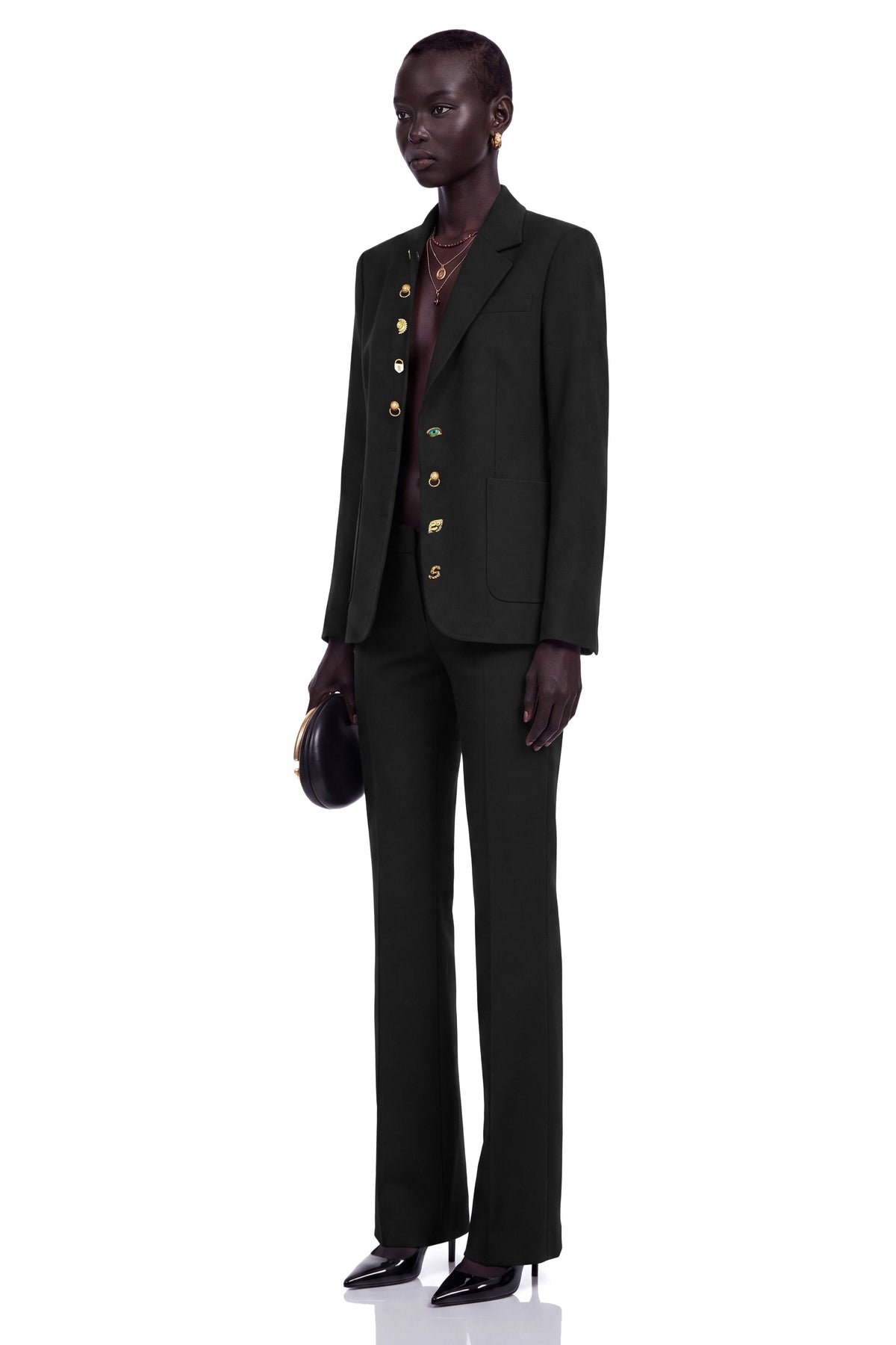 Rosalie Black Asymmetrical Decorative Button Blazer