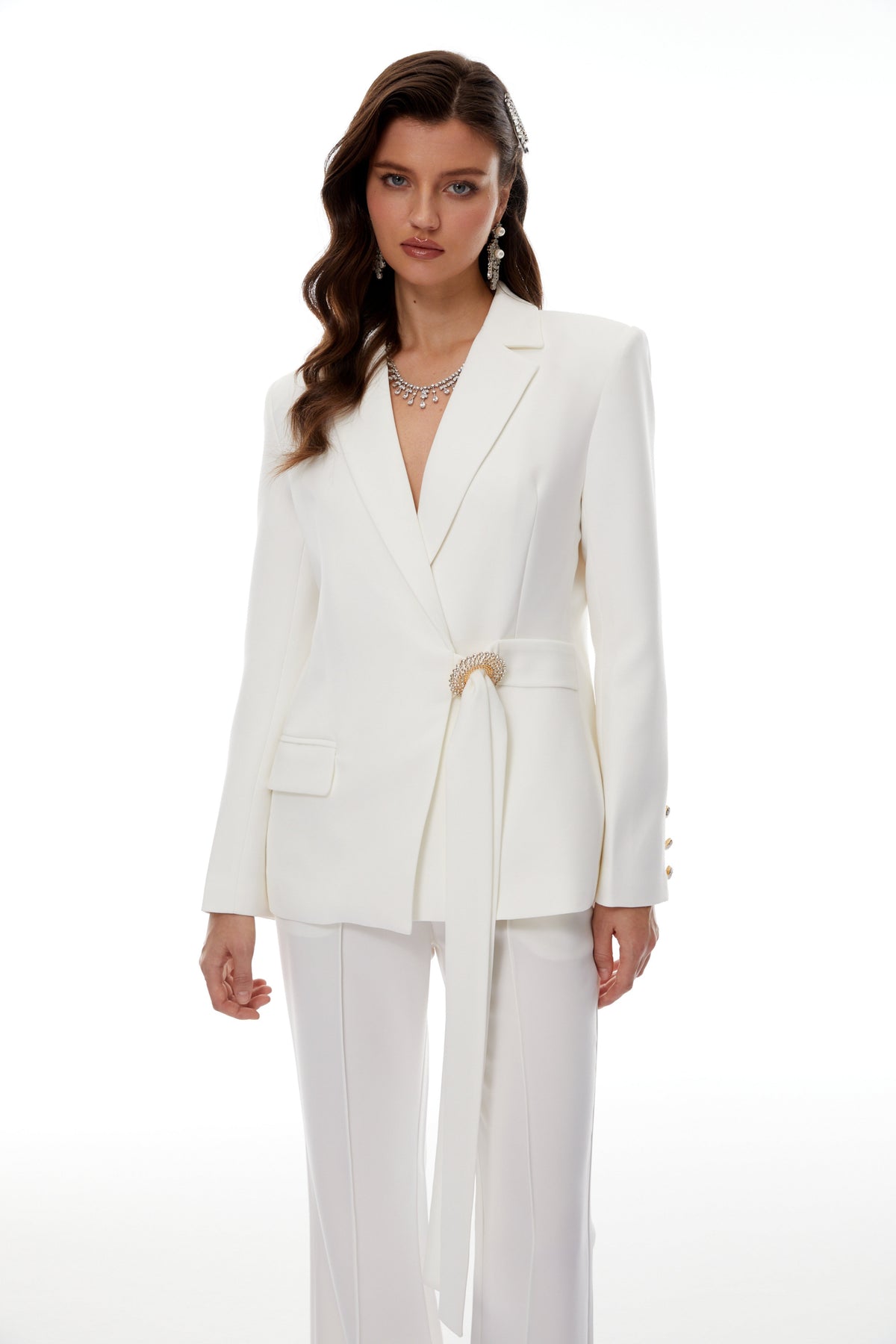 Roswitha White Belt Waist Blazer & Trouser Set