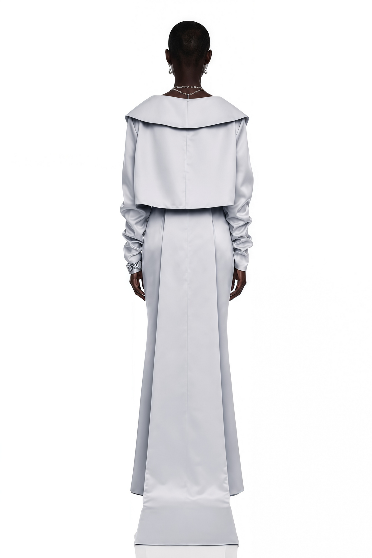 Runa Silver Cape Sleeve Rhinestone Maxi Dress & Jacket Set