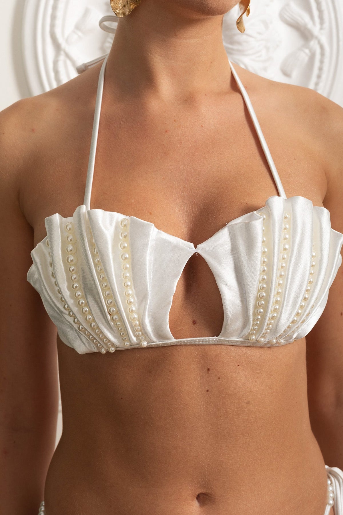Pearl-Embellished Shell Bikini Set - White