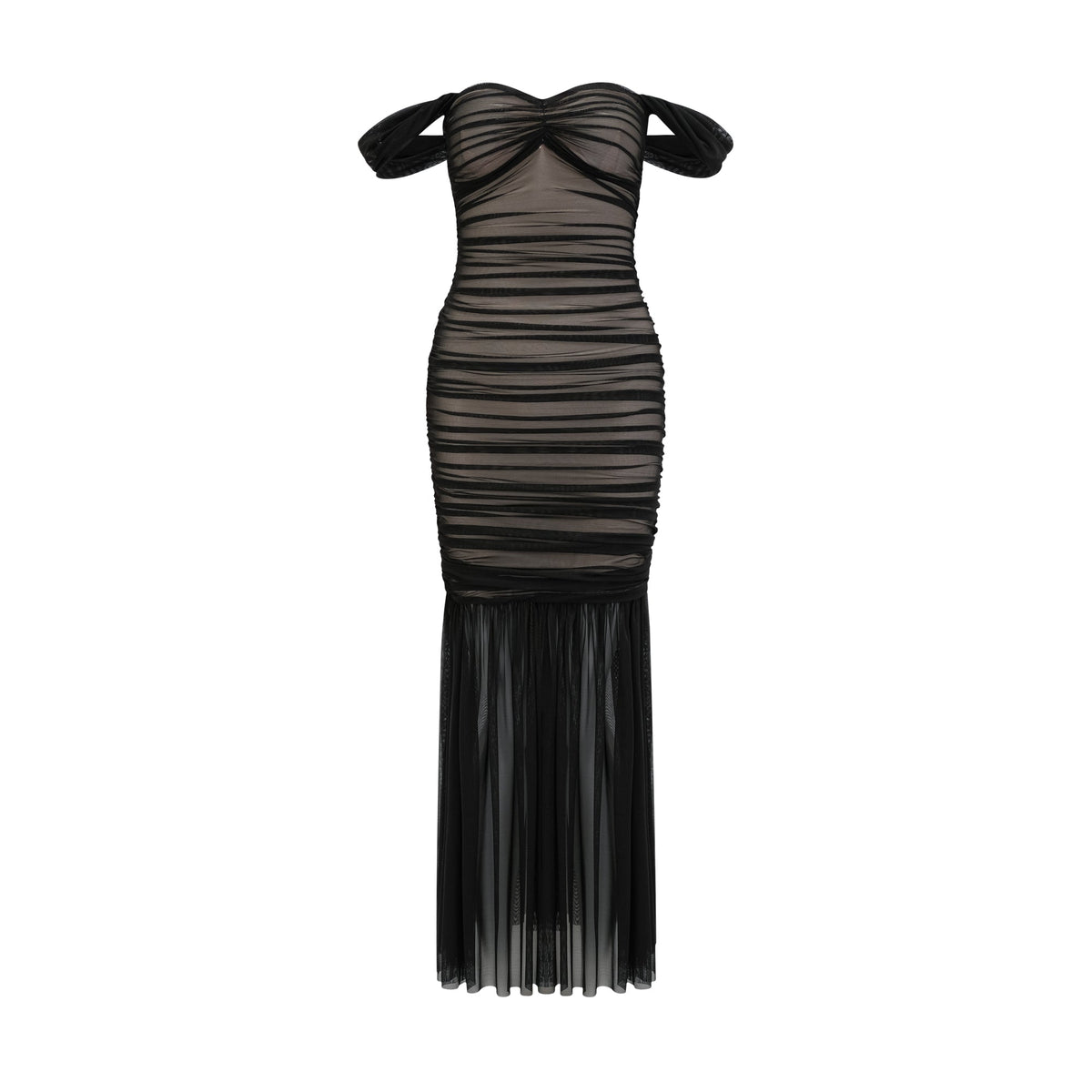Safiya black fishtail draped maxi dress