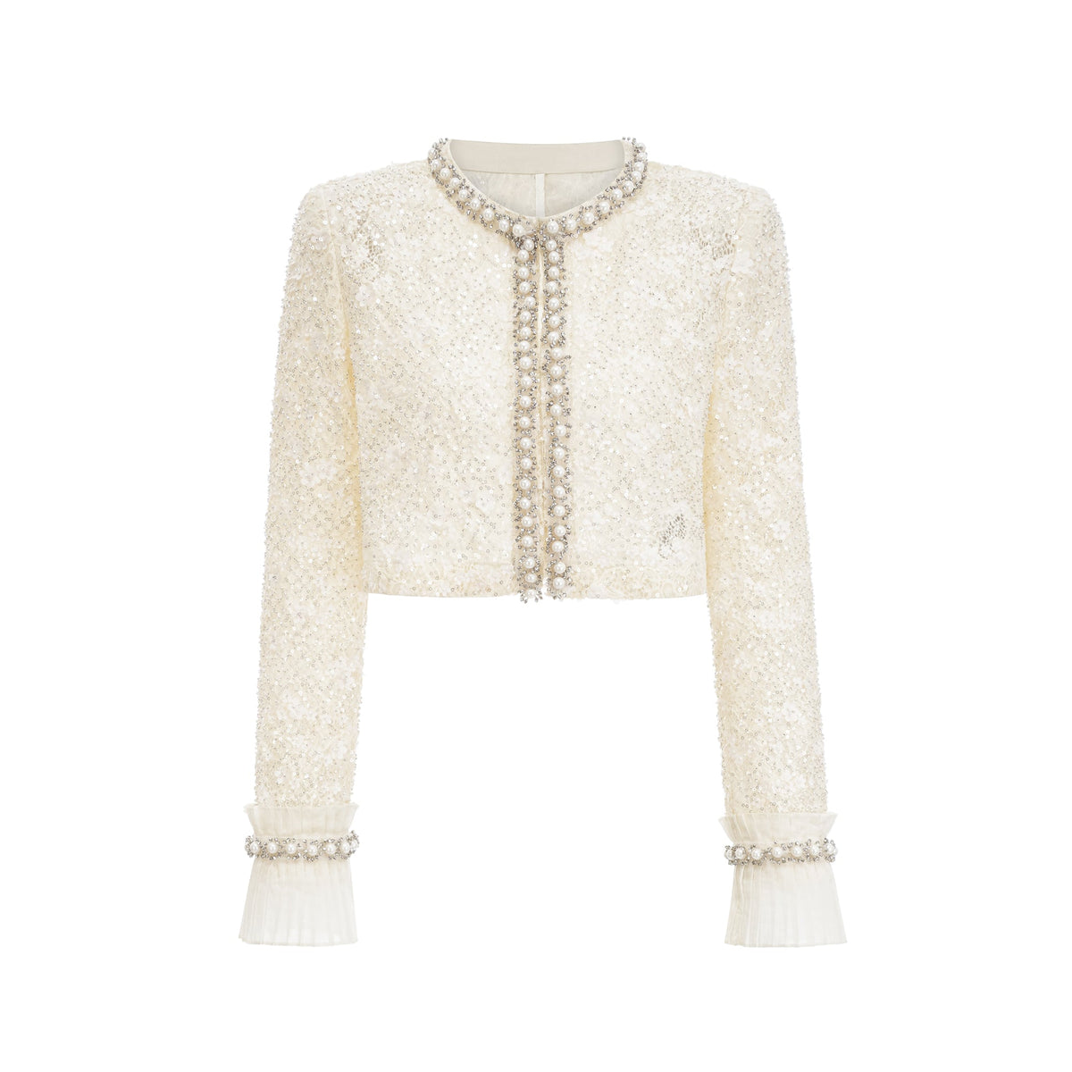 Madeleine floral faux-pearl trim jacket - beige