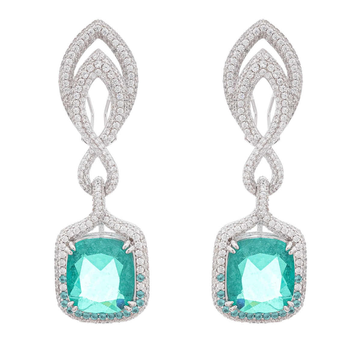 Helen Green Cushion Cut Gemstone Sterling Silver Earrings