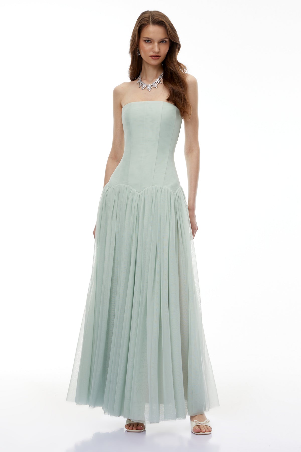 Salome Green Off Shoulder Pleated Maxi Dress (Final Sale-US Only)