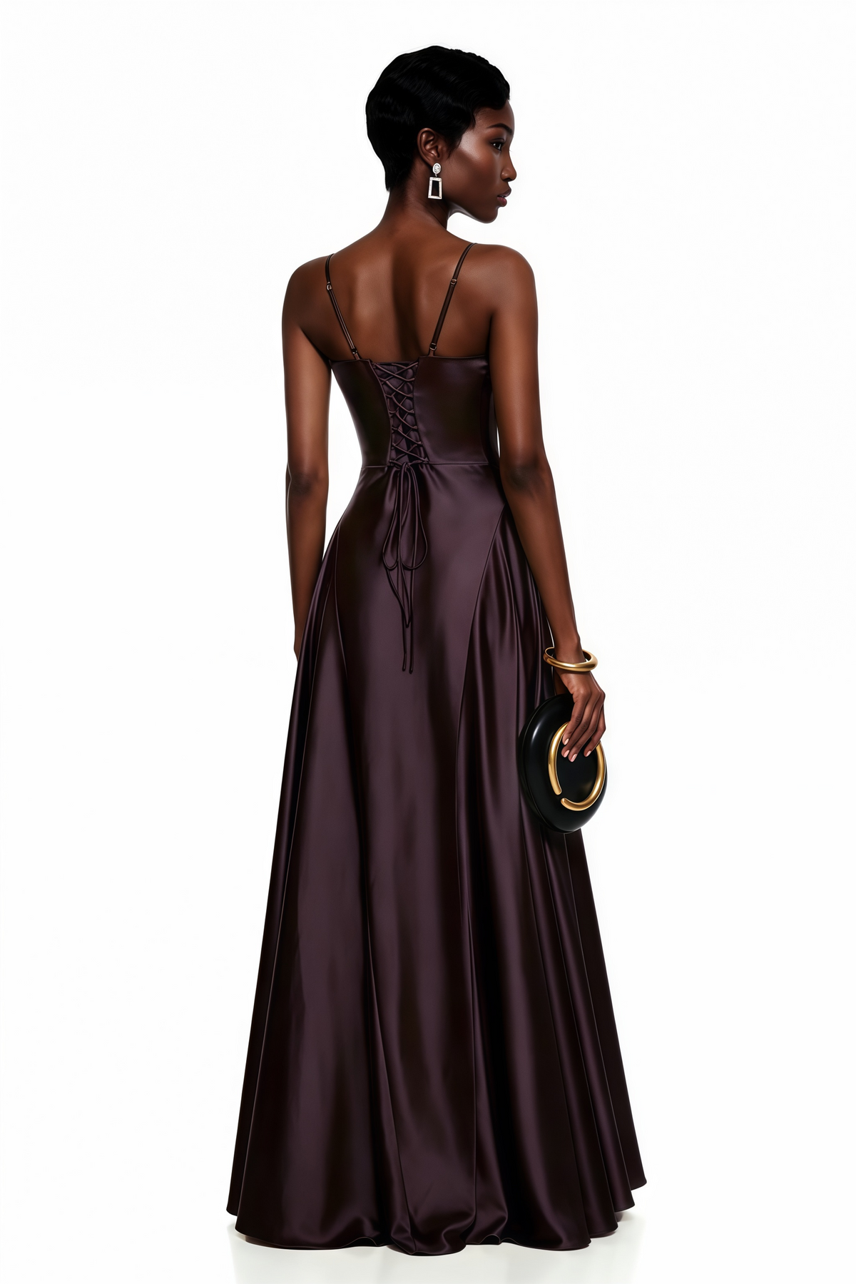 Salomé Purple V-Neck Flared Satin Maxi Dress