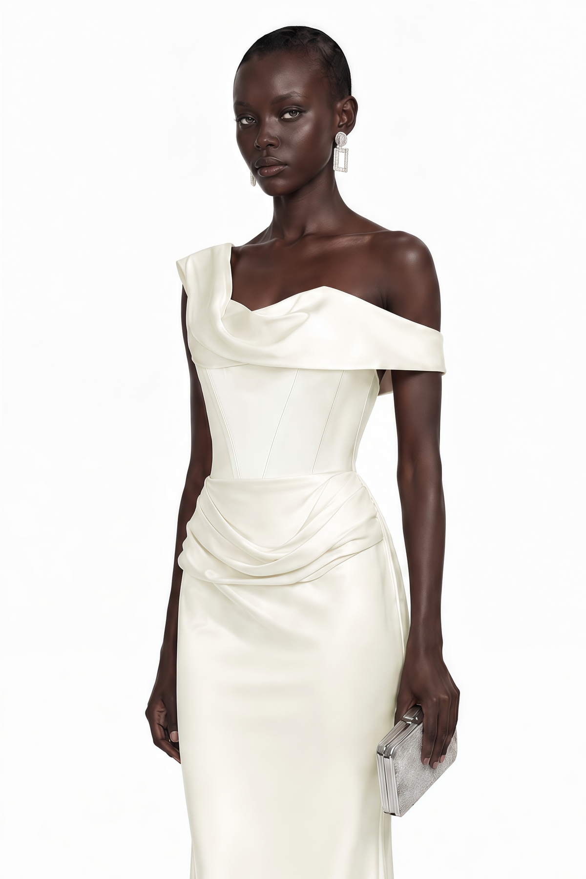 Salote White Off Shoulder Ruched Maxi Dress