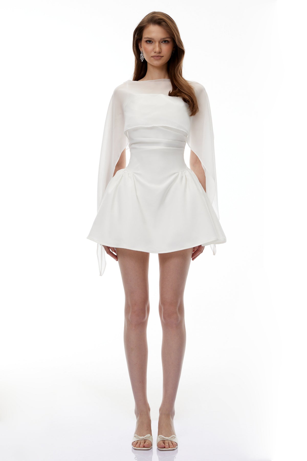 Sarah White Cinched Waist Mini Dress with Cape
