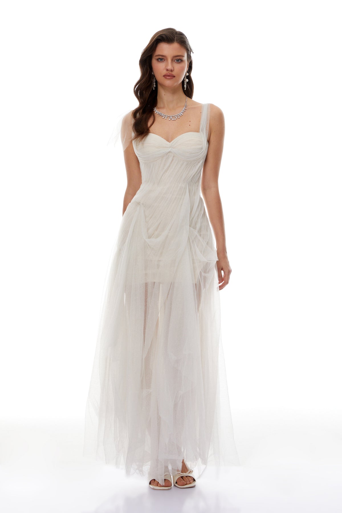 Scarlett White Tulle Corset Maxi Dress