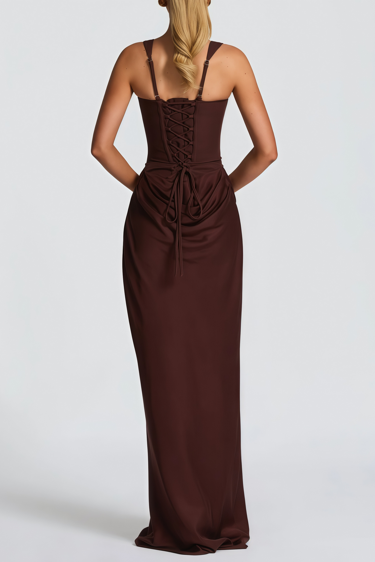 Paulette Brown Ruched Corset Maxi Dress  (Final Sale-US Only)