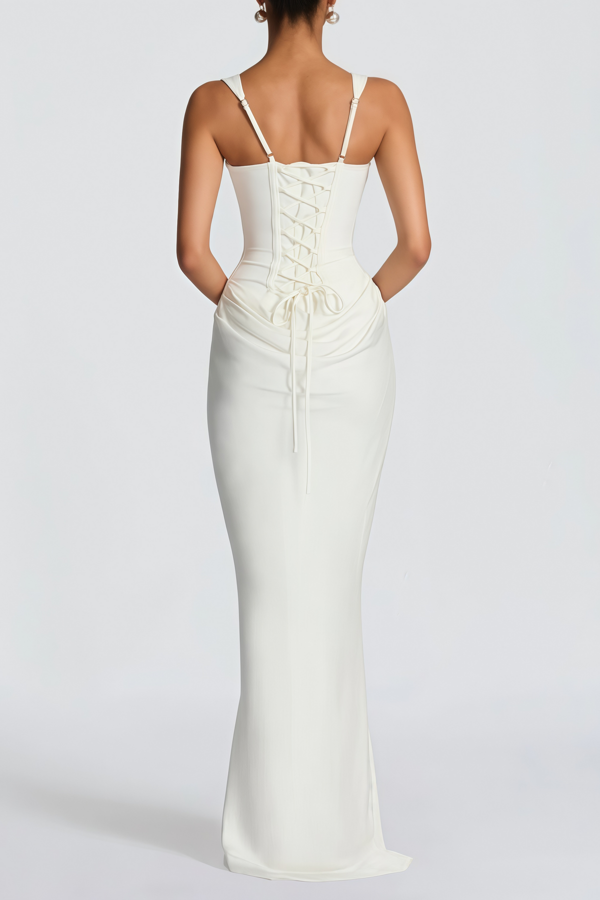 Paulette White Ruched Corset Maxi Dress (Final Sale-US Only)