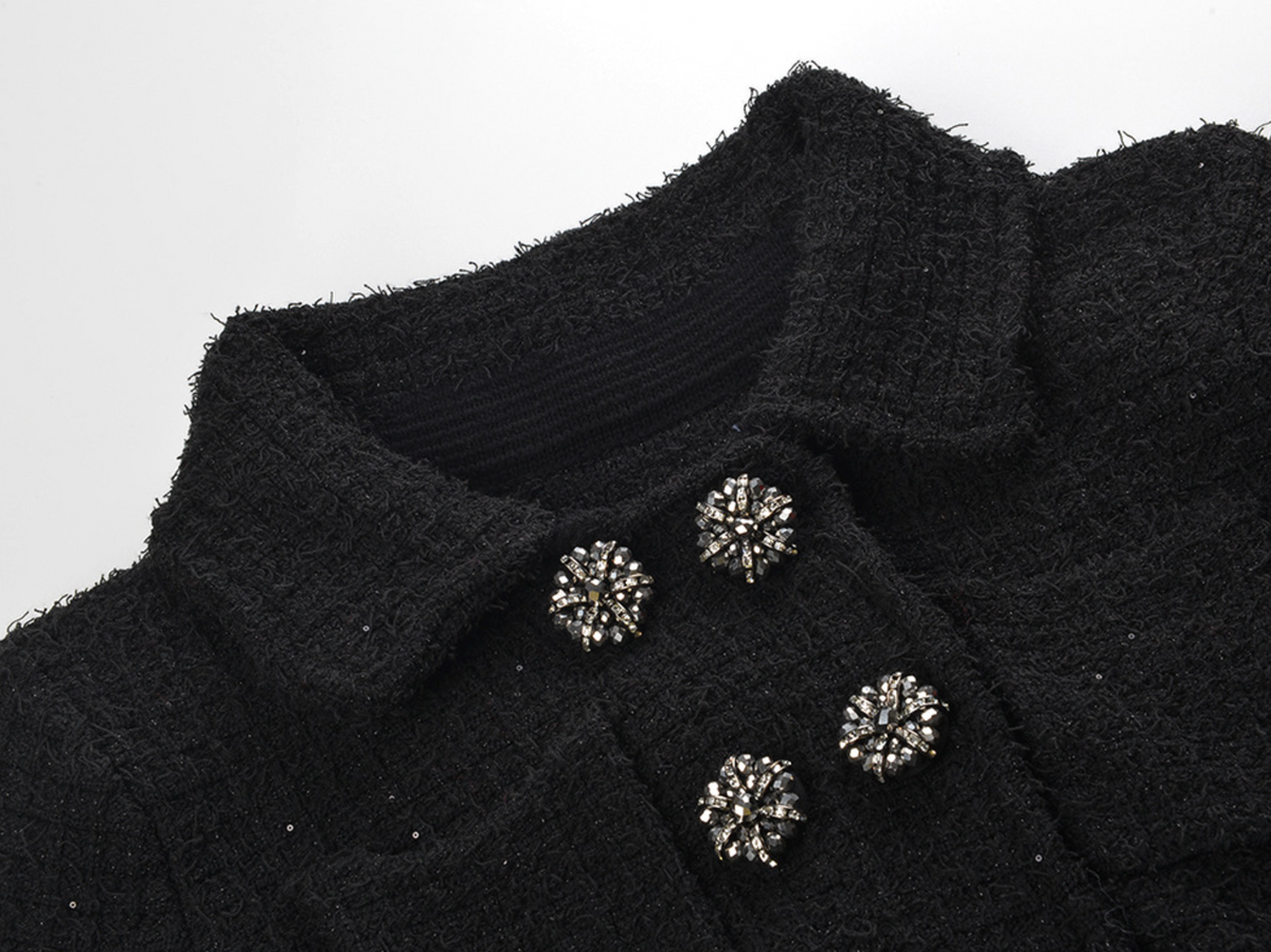 Black Textured Knit Peplum Midi Dress