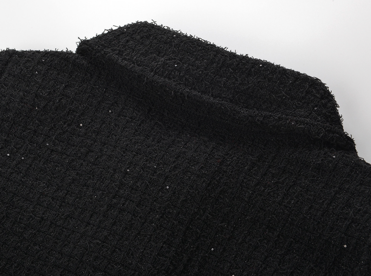 Black Textured Knit Peplum Midi Dress