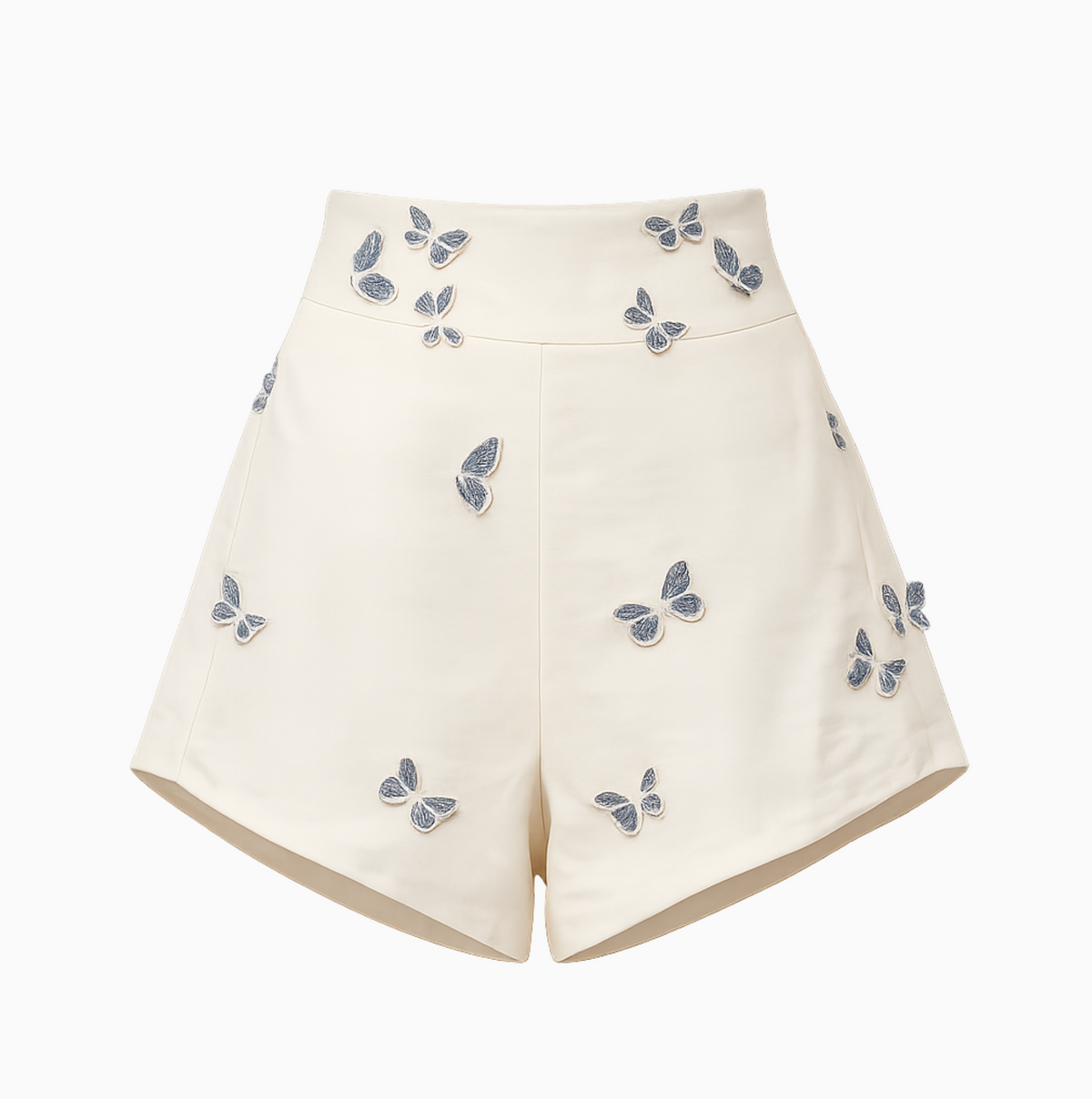 Ophélie White Butterfly Embroidered Shirt & Shorts Set