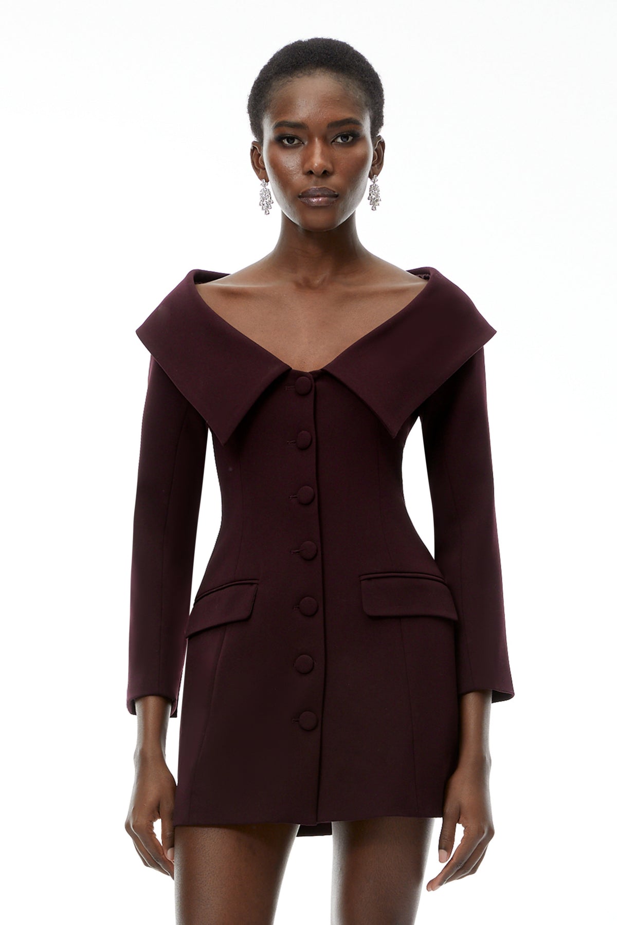Seraphina Purple Off Shoulder Mini Dress with Lapels