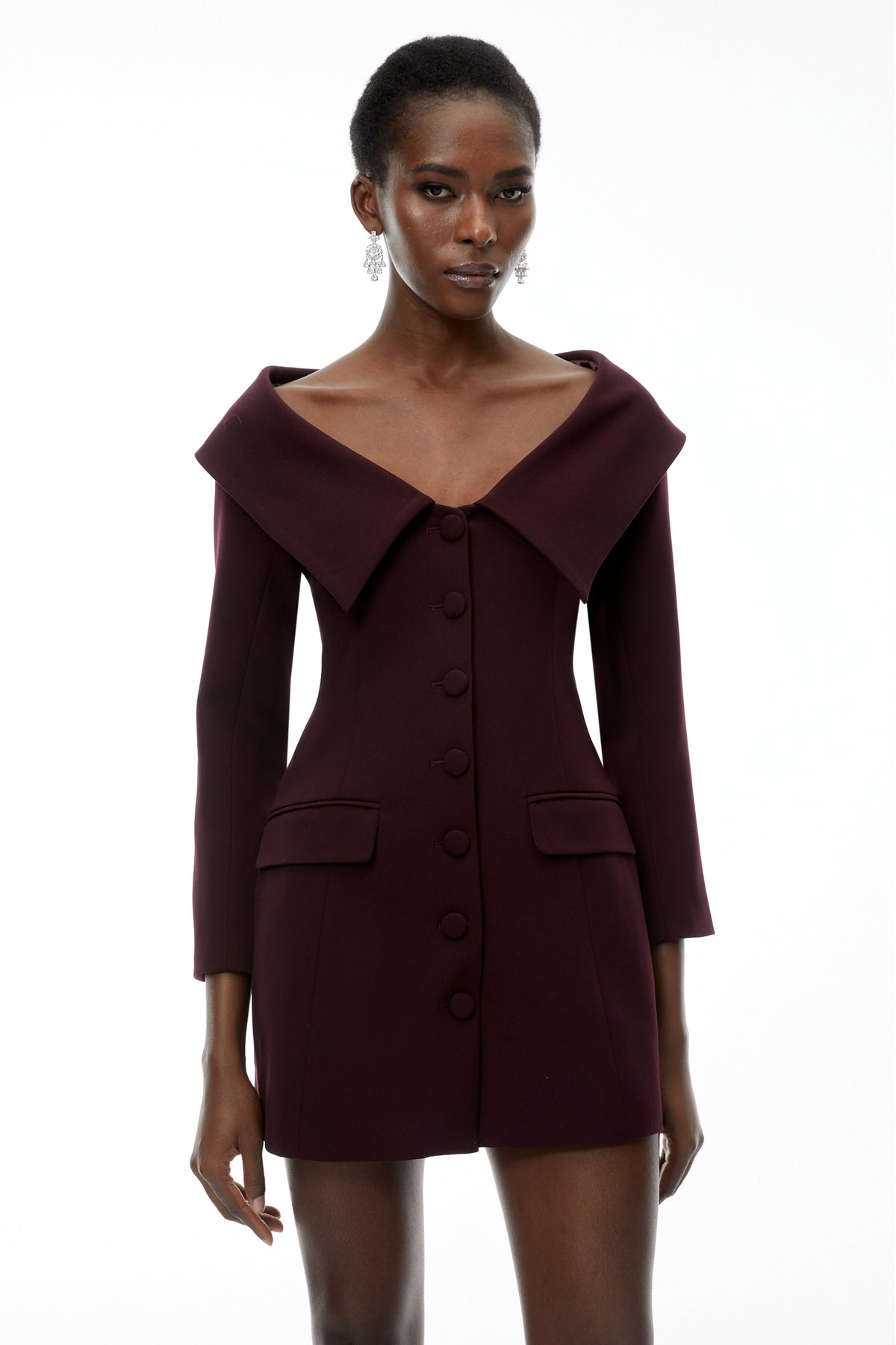 Seraphina Purple Off Shoulder Mini Dress with Lapels