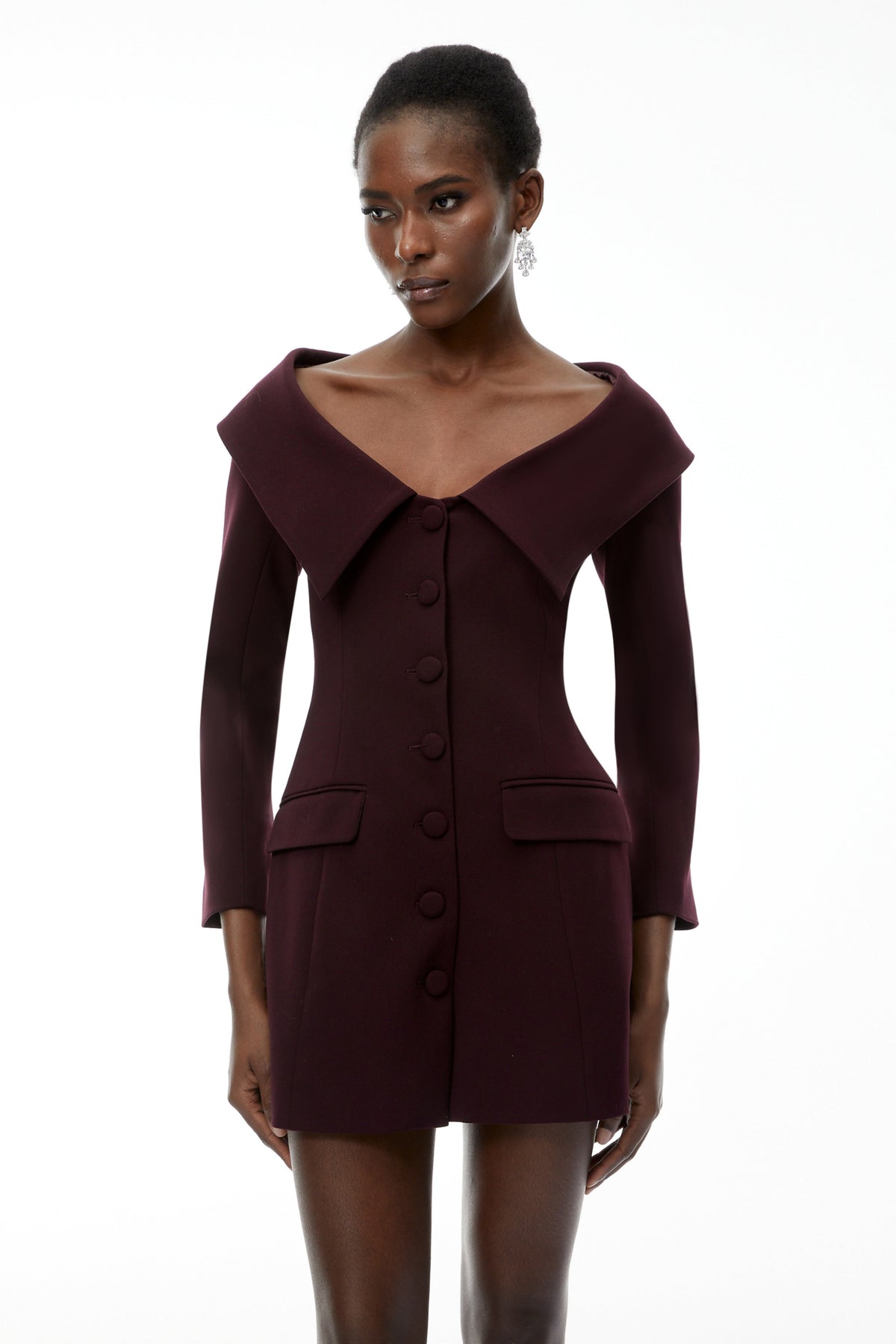 Seraphina Purple Off Shoulder Mini Dress with Lapels