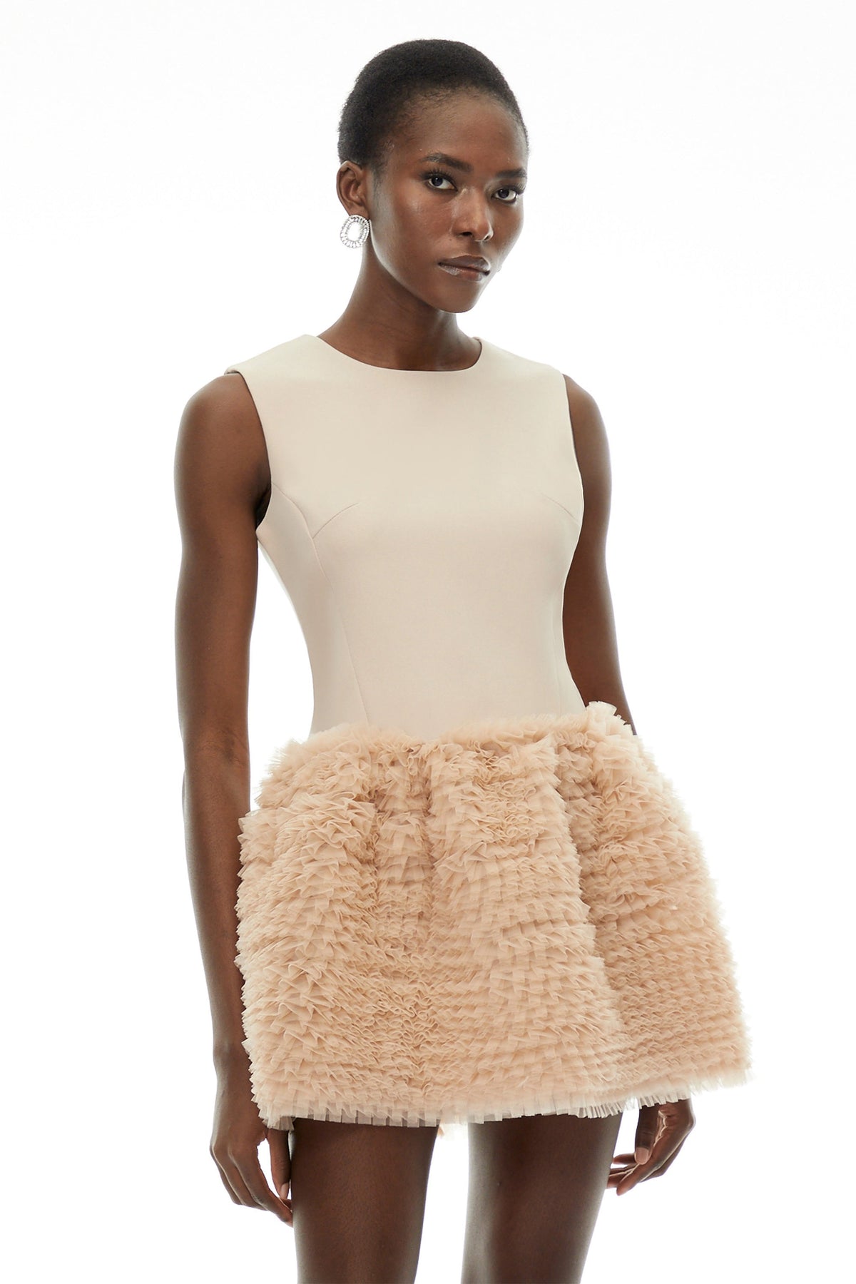 Severine Cream Sleeveless Puffball Mini Dress (Final Sale)