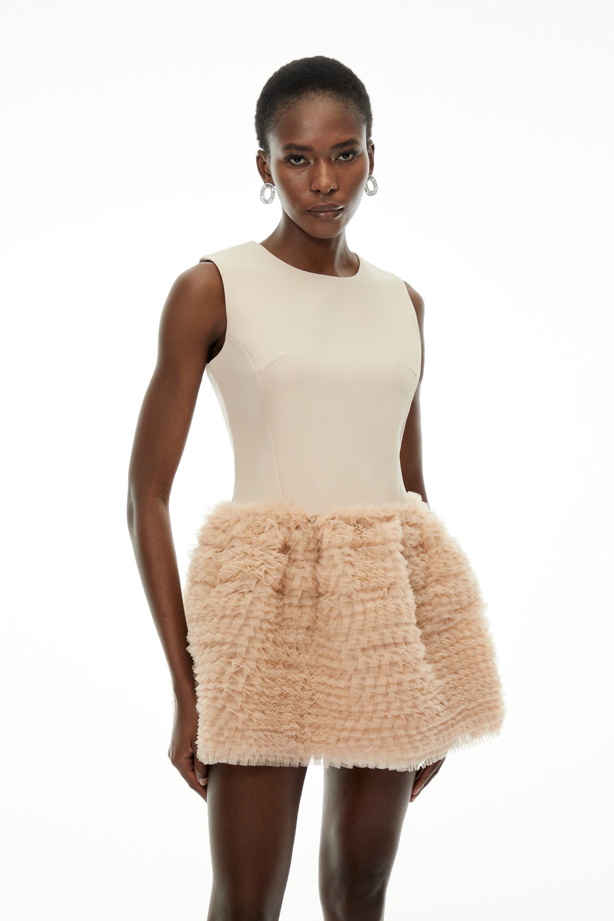 Severine Cream Sleeveless Puffball Mini Dress (Final Sale)