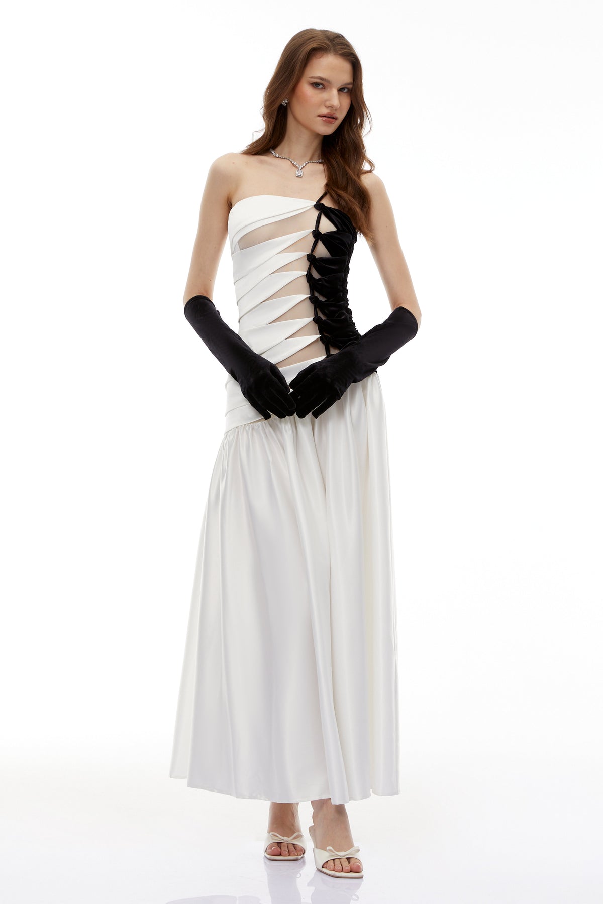 Sibylla White Twist Front Pleated Maxi Dress
