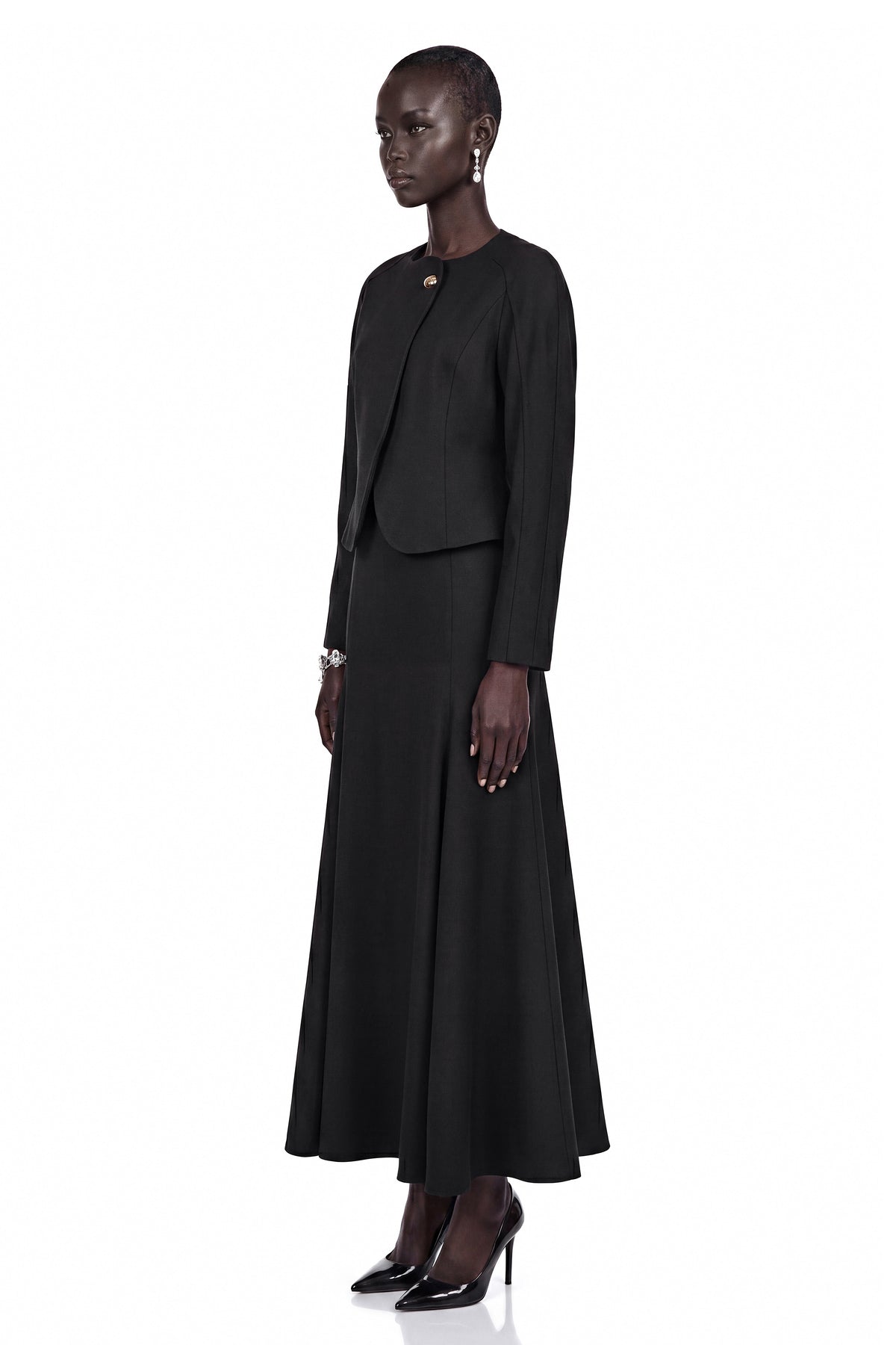 Siddiqa Black Curved Hem Top & Skirt Set