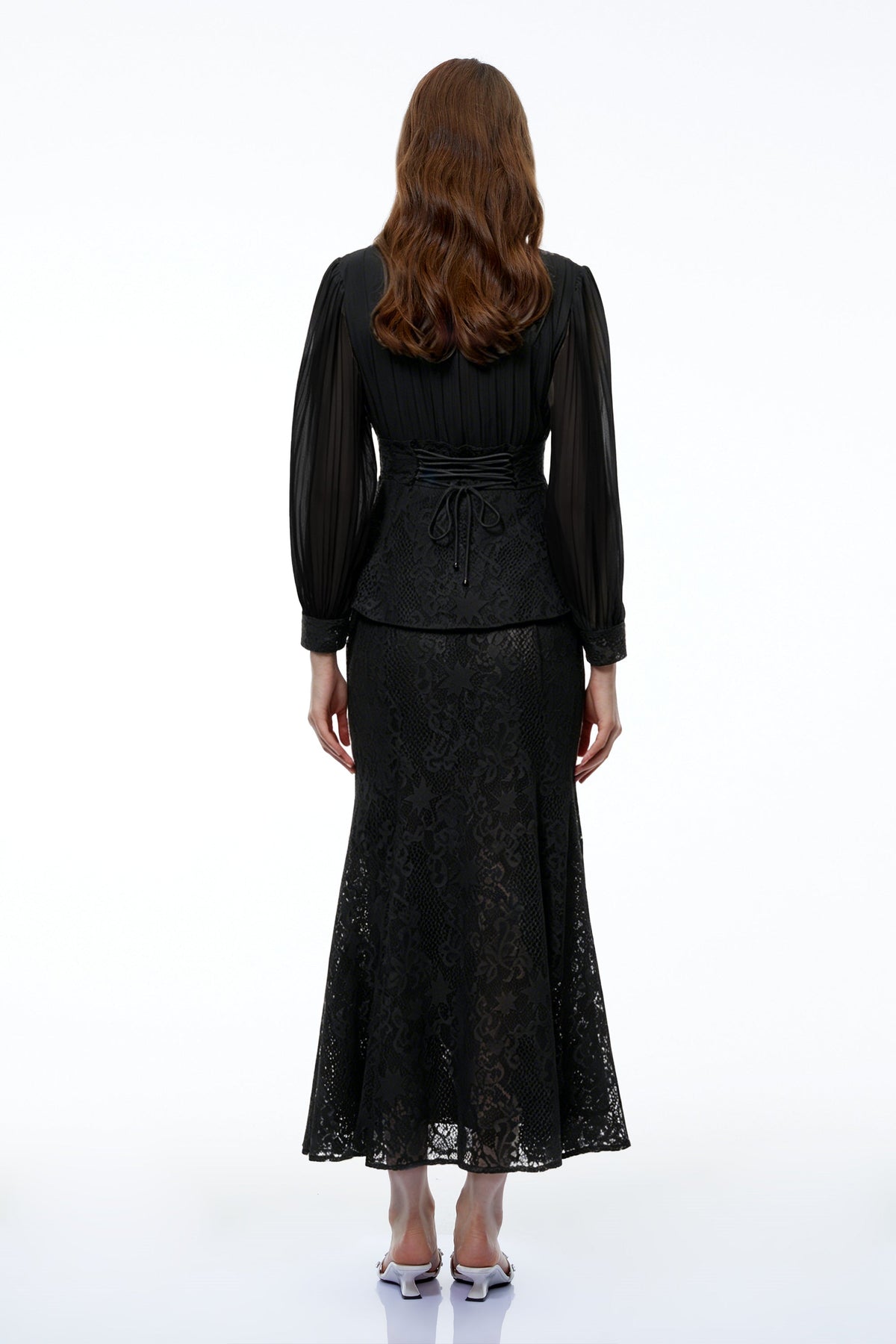 Sigrid Black Lace Panel Blouse & Skirt Set
