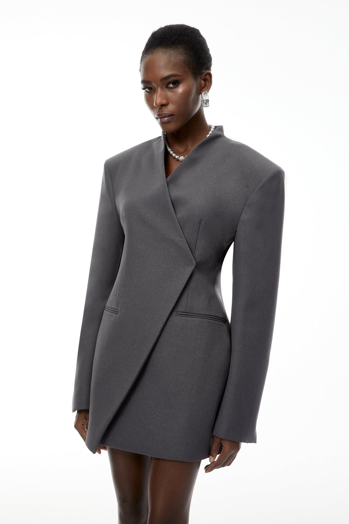 Silvan Grey Asymmetrical Collarless Blazer
