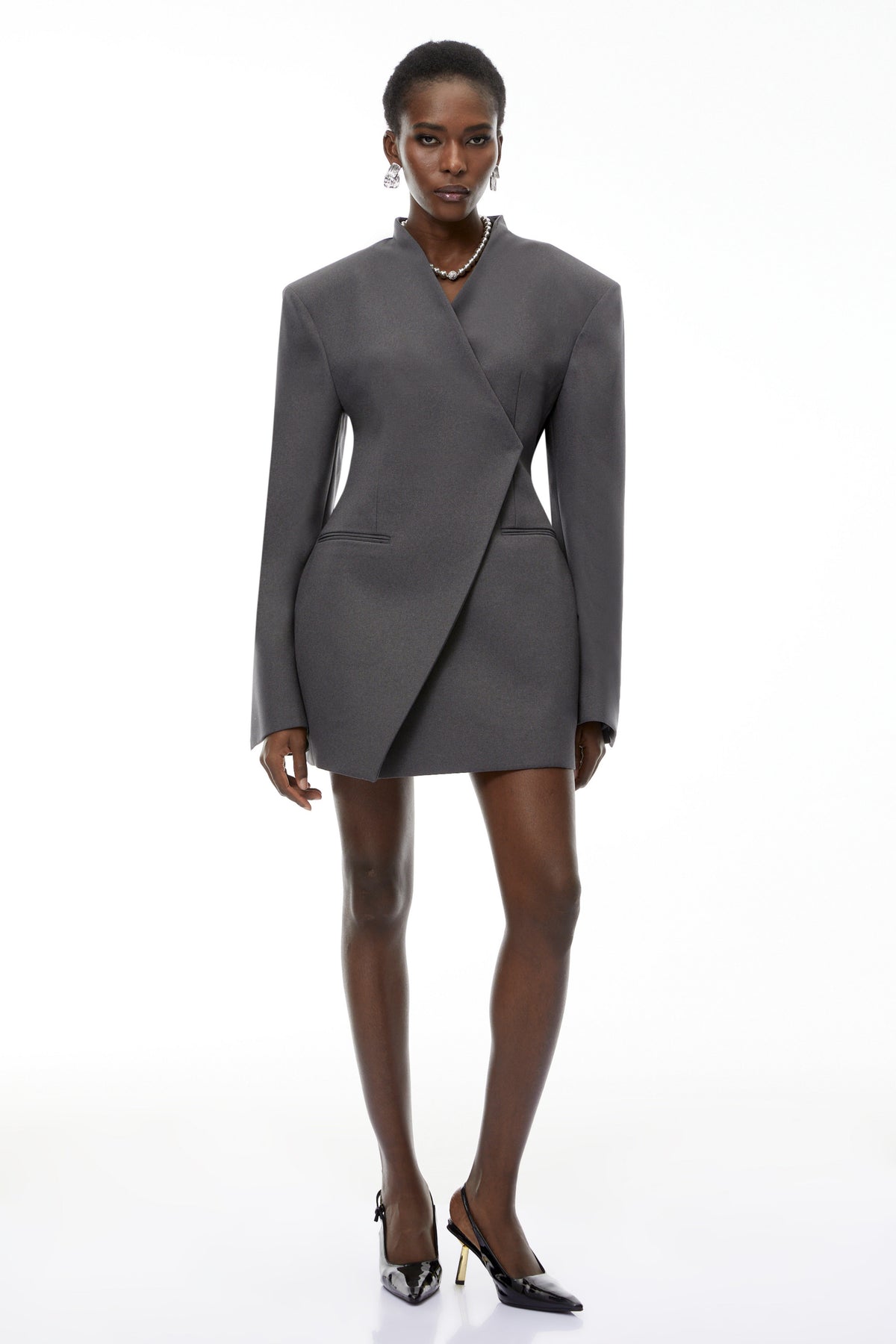 Silvan Grey Asymmetrical Collarless Blazer