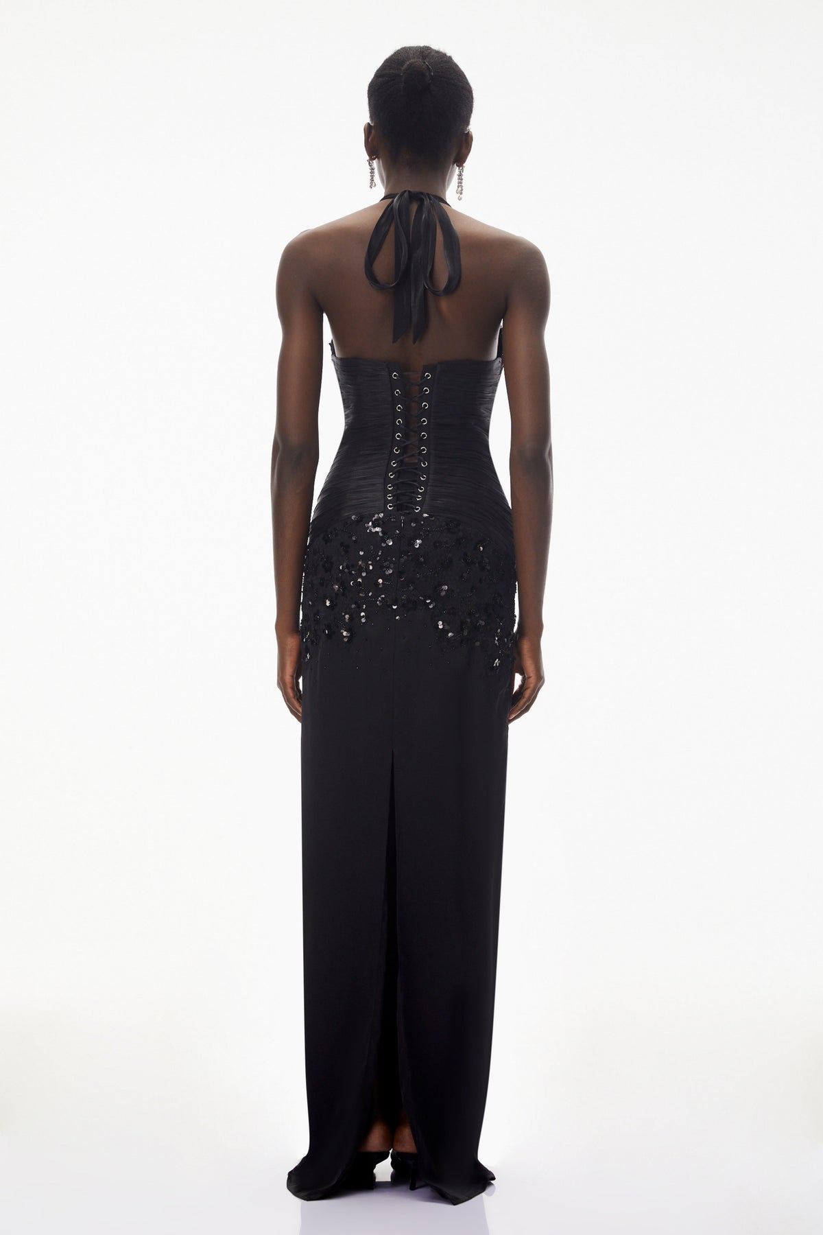 Siphokazi Black Halterneck Embellished Corset Maxi Gown (Final Sale-US Only)